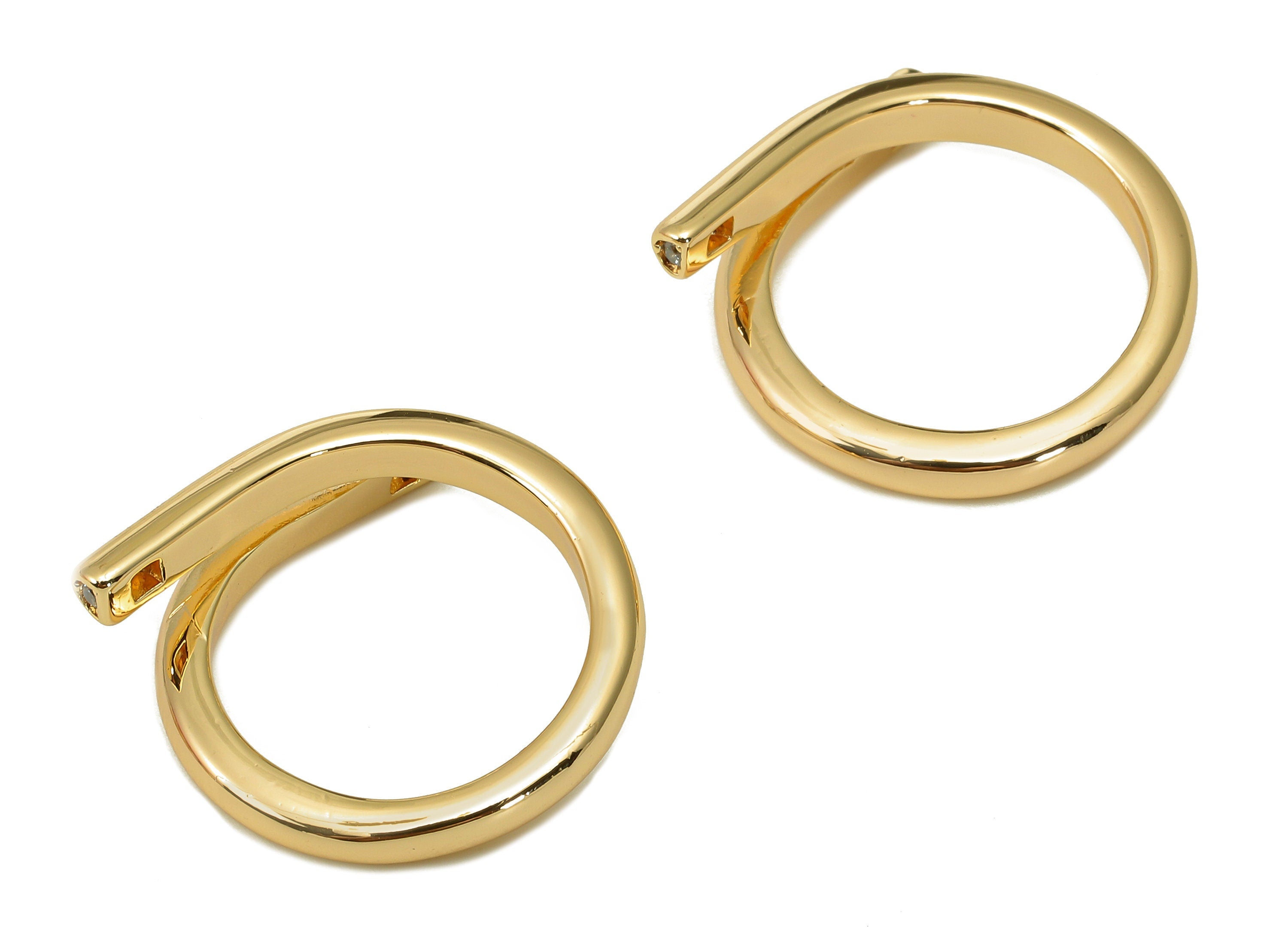 Brass Zircon Double Round Ring - Gold Circle Ring With Zircon - Double Curved Ring - 18K Real Gold Plating - 21.2x21.6x2.4mm - RGP5496 - DOMEDBAZAAR