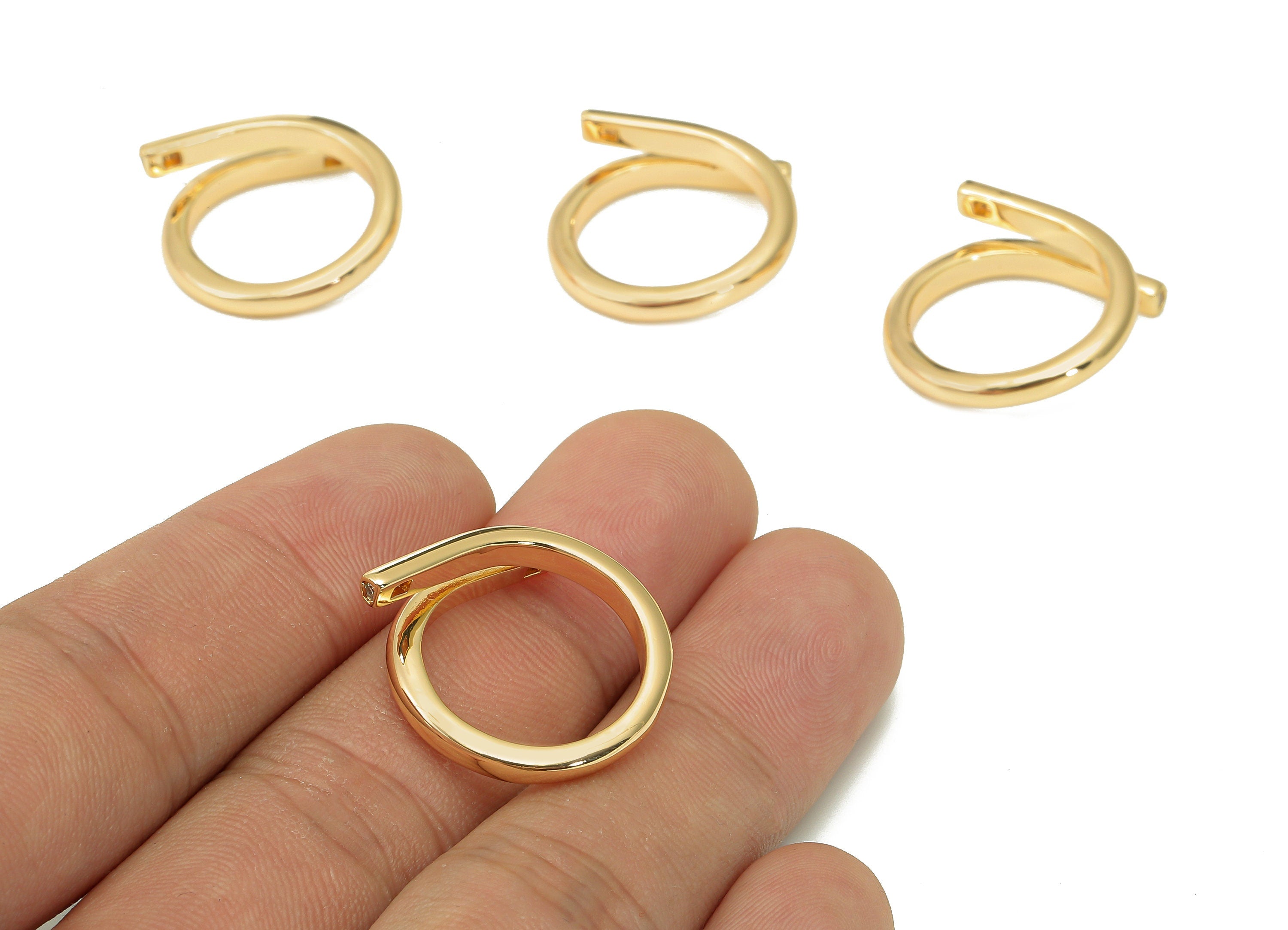 Brass Zircon Double Round Ring - Gold Circle Ring With Zircon - Double Curved Ring - 18K Real Gold Plating - 21.2x21.6x2.4mm - RGP5496 - DOMEDBAZAAR