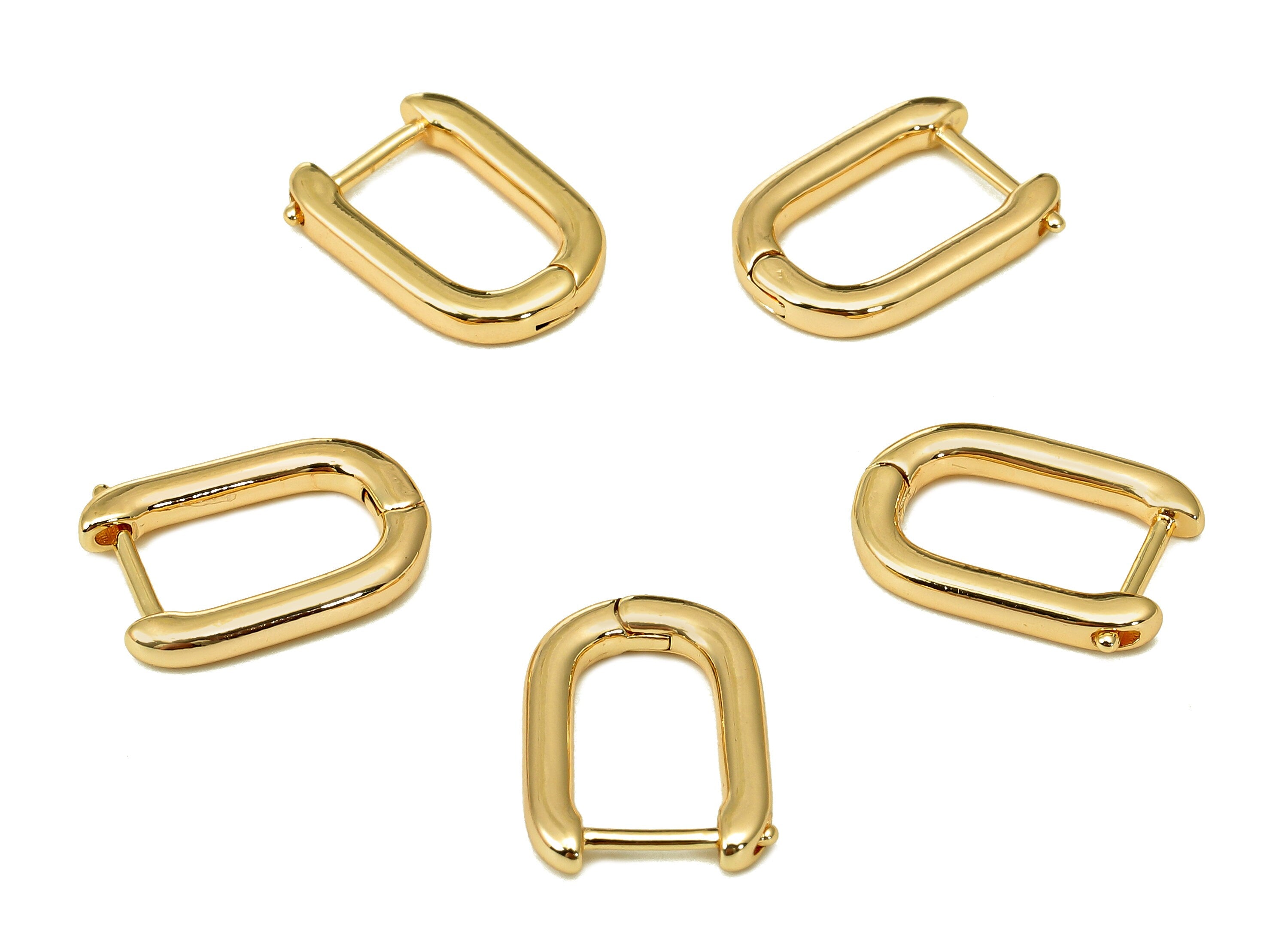 Brass Huggie Hoop Rectangle Earrings - Chunky Gold Huggie Earrings Clasp - U Hoop Clasps - 18K Real Gold Plating - 14.8x10.6x2.1mm - RGP5492 - DOMEDBAZAAR