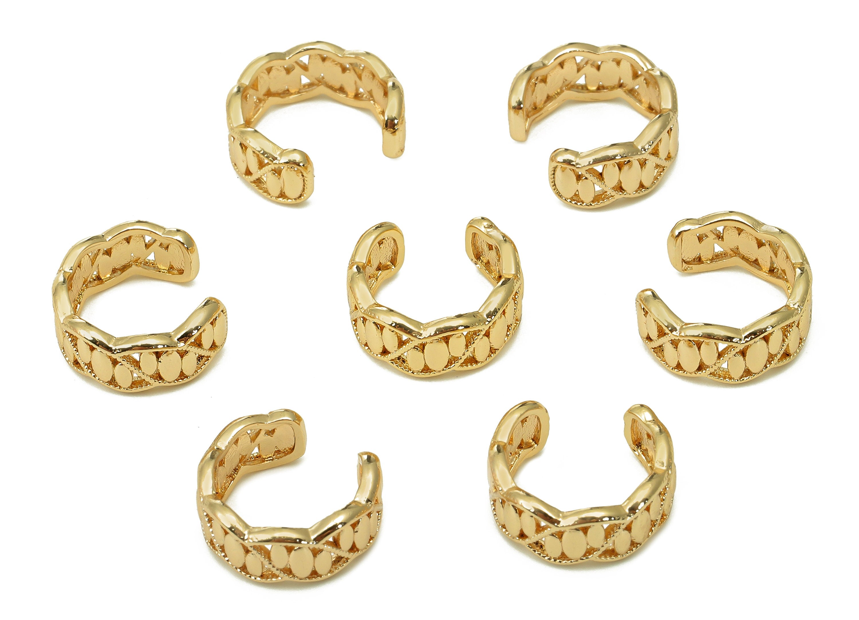 Brass Flower Open Round Ring - Textured Wide C Earring Cuff - Hollow Hoop Ear Cuff - 18K Real Gold Plated Brass - 11.2x11.84x1.3mm - RGP5464 - DOMEDBAZAAR