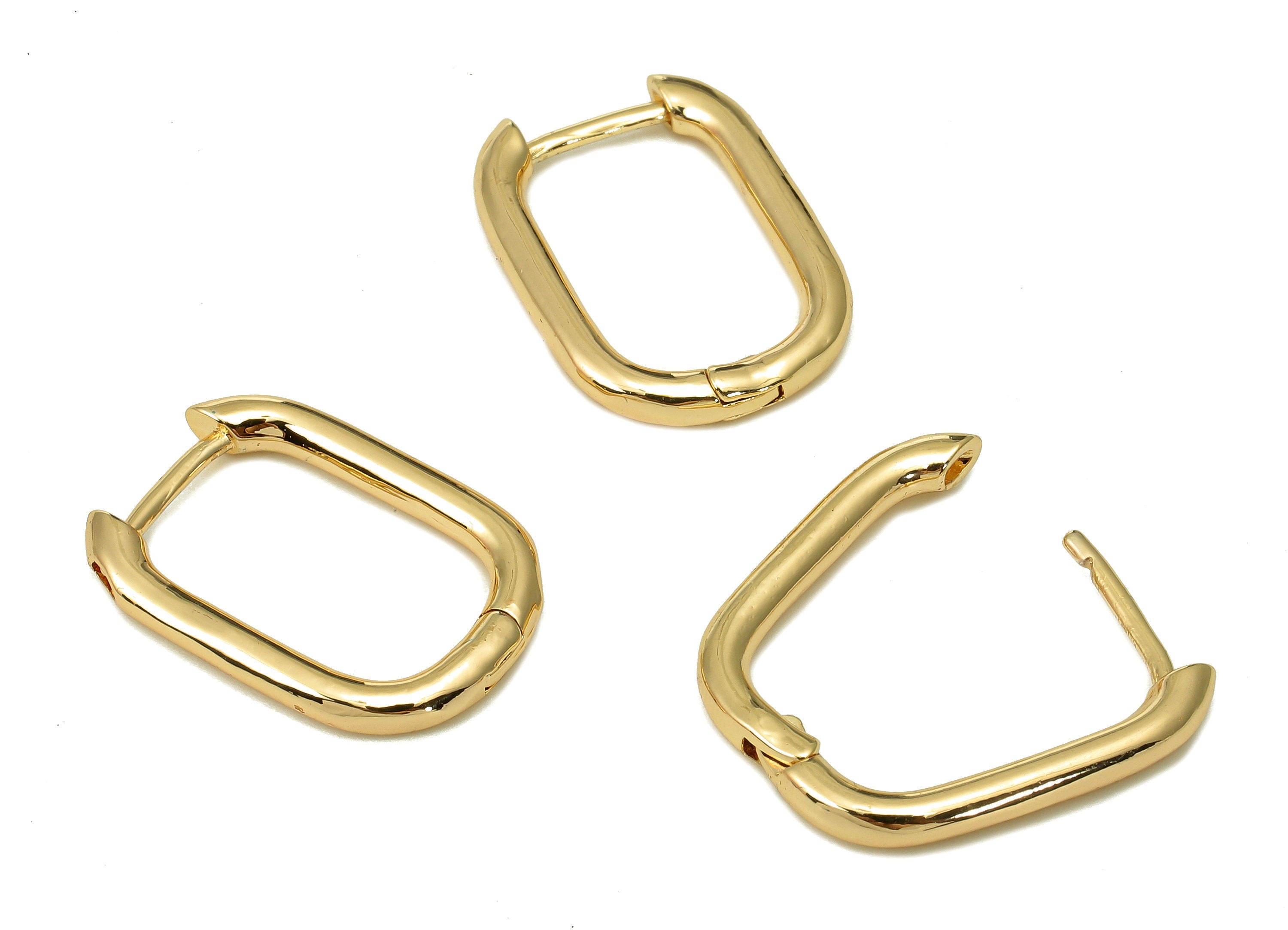 Brass Huggie Hoop Rectangle Earrings - Chunky Gold Huggie Earrings Clasp - U Hoop Clasps - 18K Real Gold Plating - 22.4x15.4x2.7mm - RGP5491 - DOMEDBAZAAR