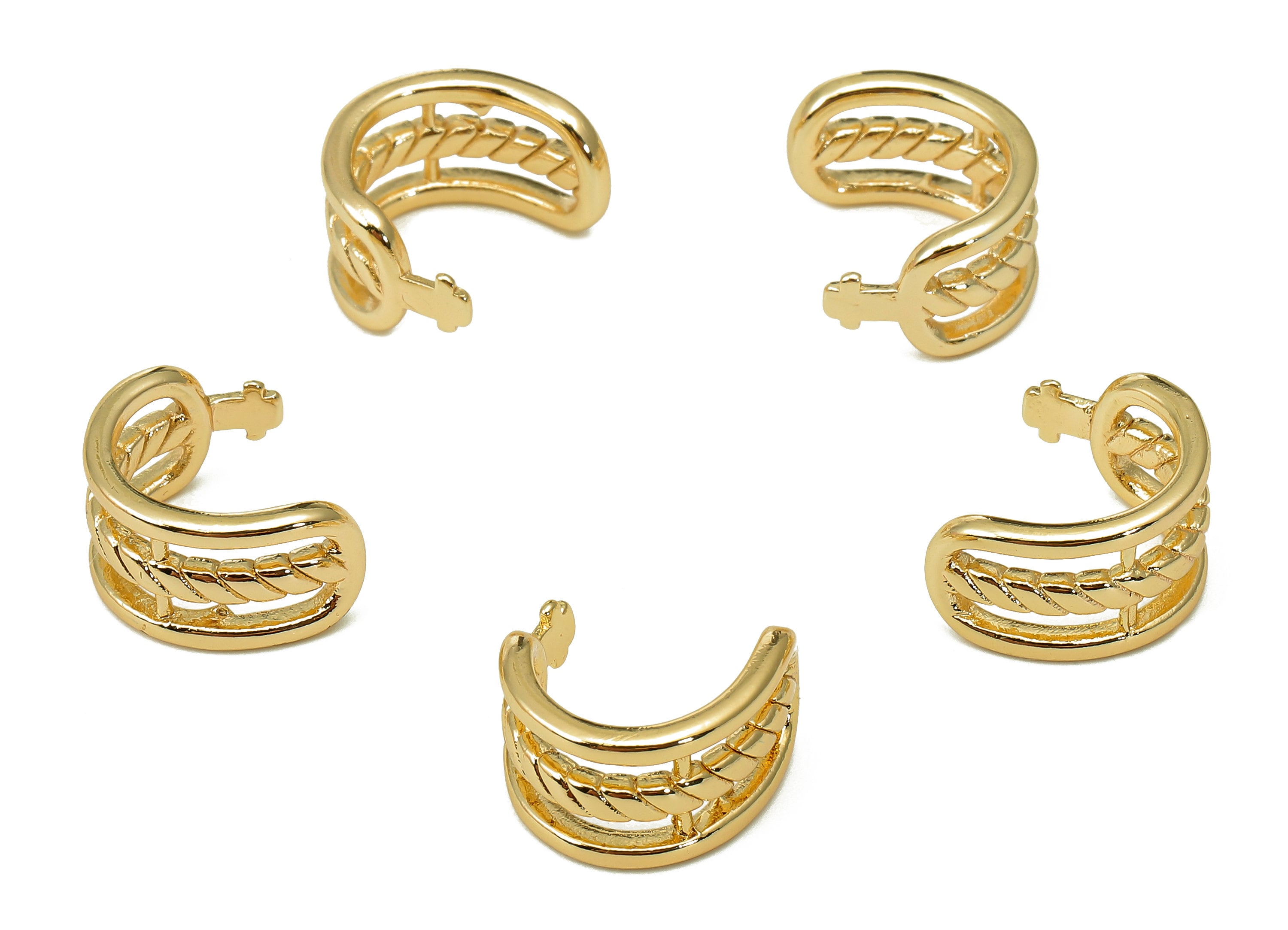Brass Open Round C Ring - Crescent Earring Cuff - Wide Hollow Hoop Cuff Earring - 18K Real Gold Plating Cuff Ear - 14.3x11.4x1.5mm - RGP5466 - DOMEDBAZAAR
