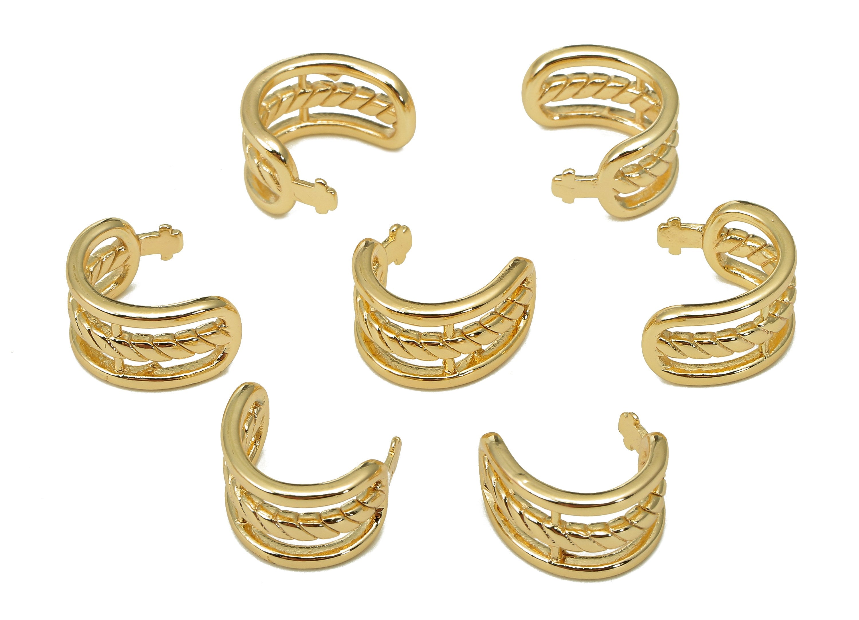 Brass Open Round C Ring - Crescent Earring Cuff - Wide Hollow Hoop Cuff Earring - 18K Real Gold Plating Cuff Ear - 14.3x11.4x1.5mm - RGP5466 - DOMEDBAZAAR