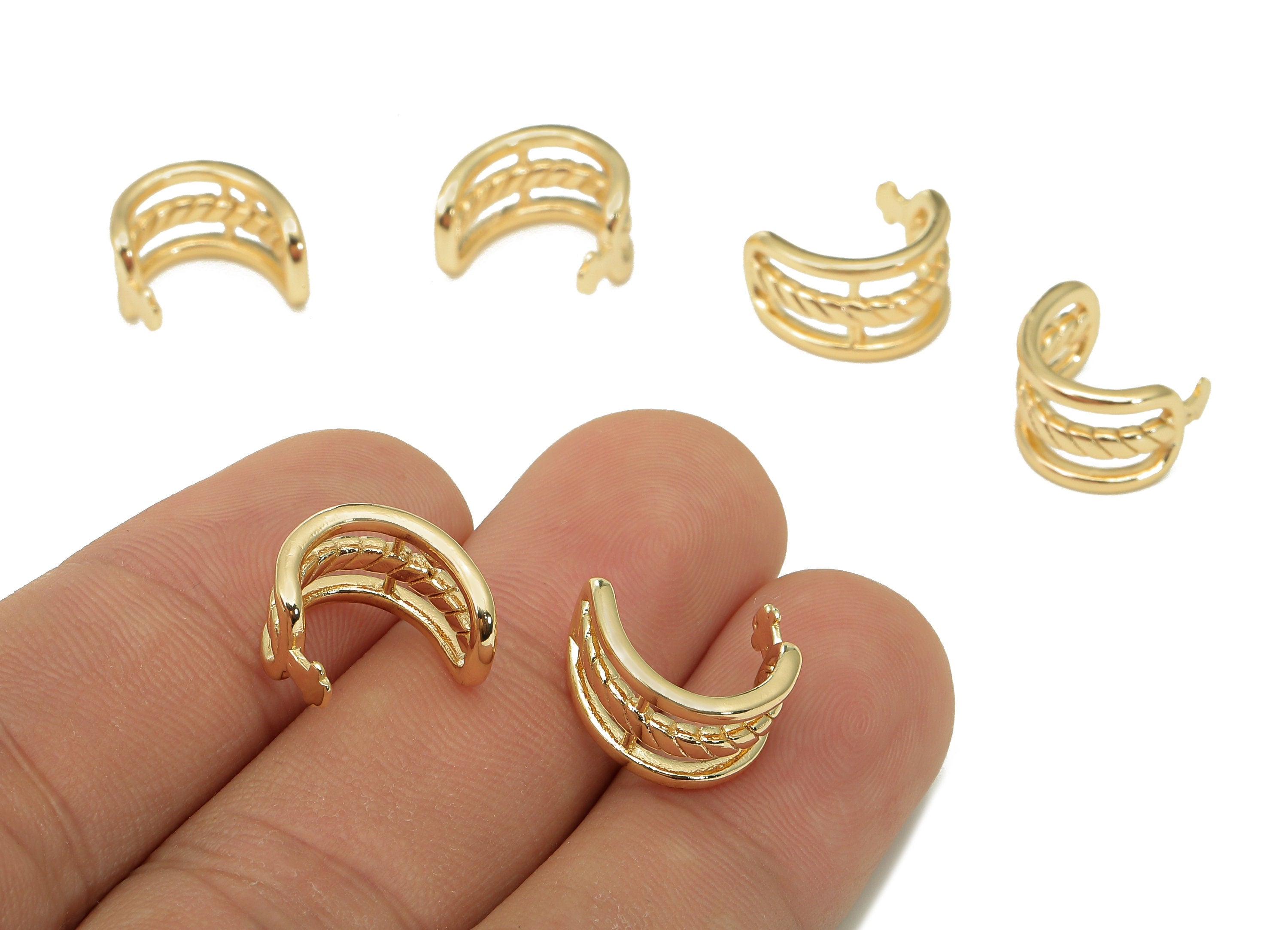 Brass Open Round C Ring - Crescent Earring Cuff - Wide Hollow Hoop Cuff Earring - 18K Real Gold Plating Cuff Ear - 14.3x11.4x1.5mm - RGP5466 - DOMEDBAZAAR