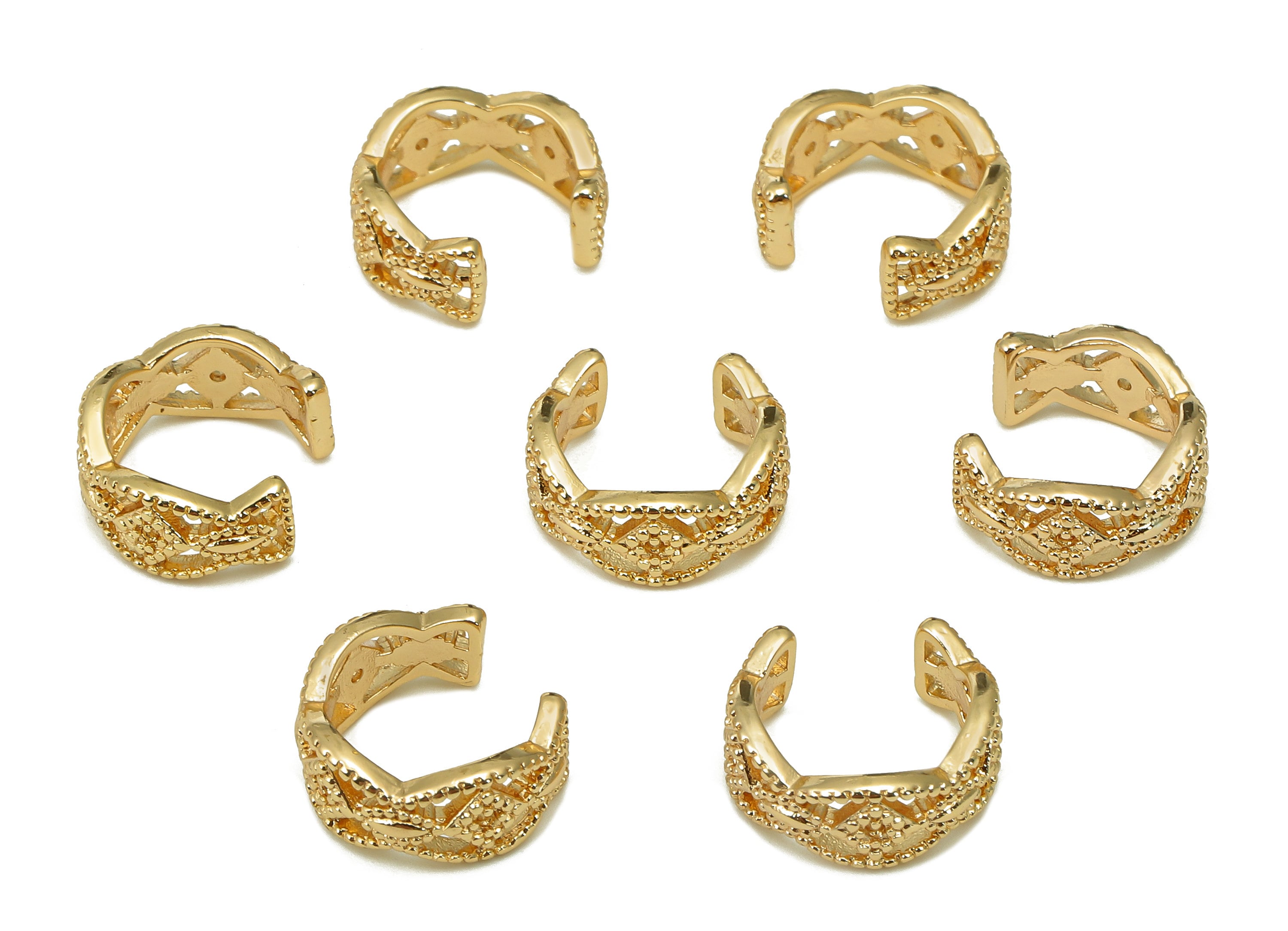 Brass Diamond Open Round C Ring - Hollow Hoop Earring Cuff - Rhombus Ear Cuff - 18K Real Gold Plated Brass - 11.94x10.98x1.37mm - RGP5467 - DOMEDBAZAAR