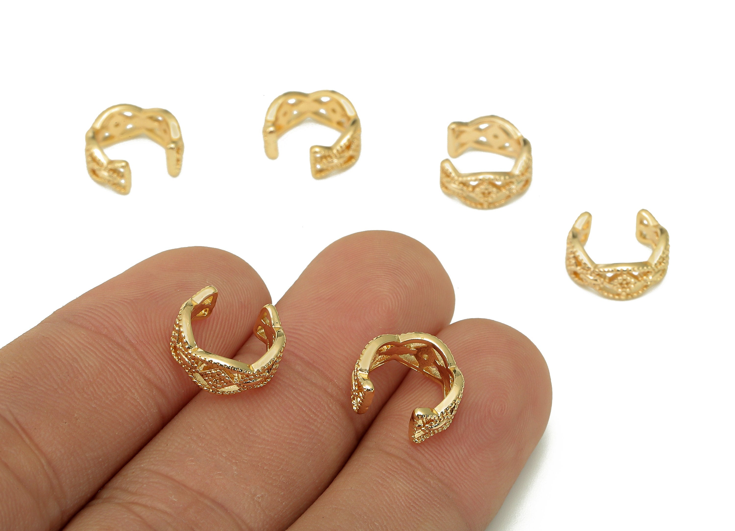 Brass Diamond Open Round C Ring - Hollow Hoop Earring Cuff - Rhombus Ear Cuff - 18K Real Gold Plated Brass - 11.94x10.98x1.37mm - RGP5467 - DOMEDBAZAAR
