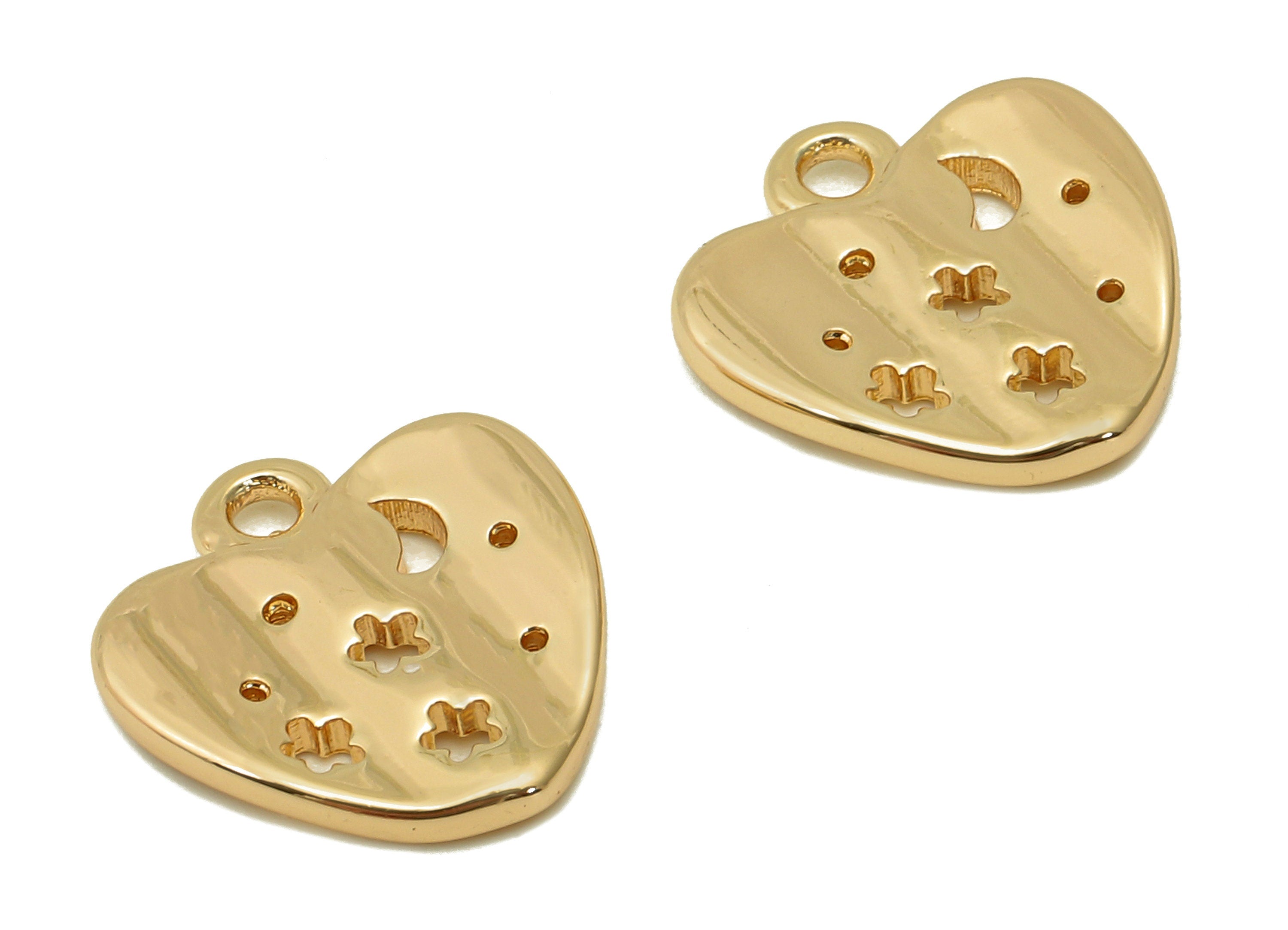 Brass Heart Star Earring Charm - Gold Crescent Hollow Earring - Pendant With Loop - 18K Real Gold Plating Charm - 14.4x13.8x1.9mm - RGP5482 - DOMEDBAZAAR