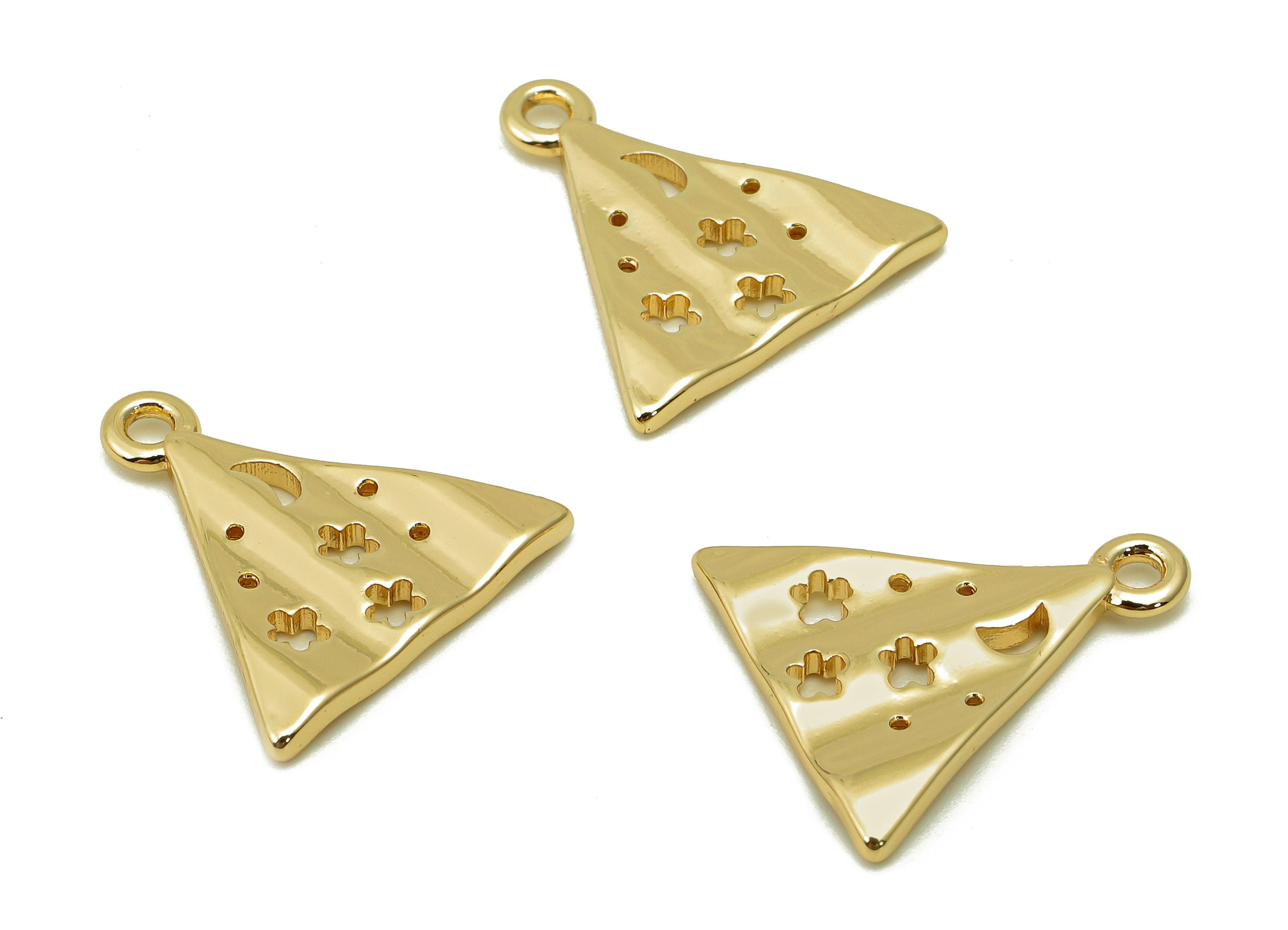 Brass Triangle Star Earring Charm - Gold Tent Crescent Hollow Earring - Pendant With Loop - 18K Real Gold Plating - 16.7x15.7x1.4mm-RGP5483 - DOMEDBAZAAR