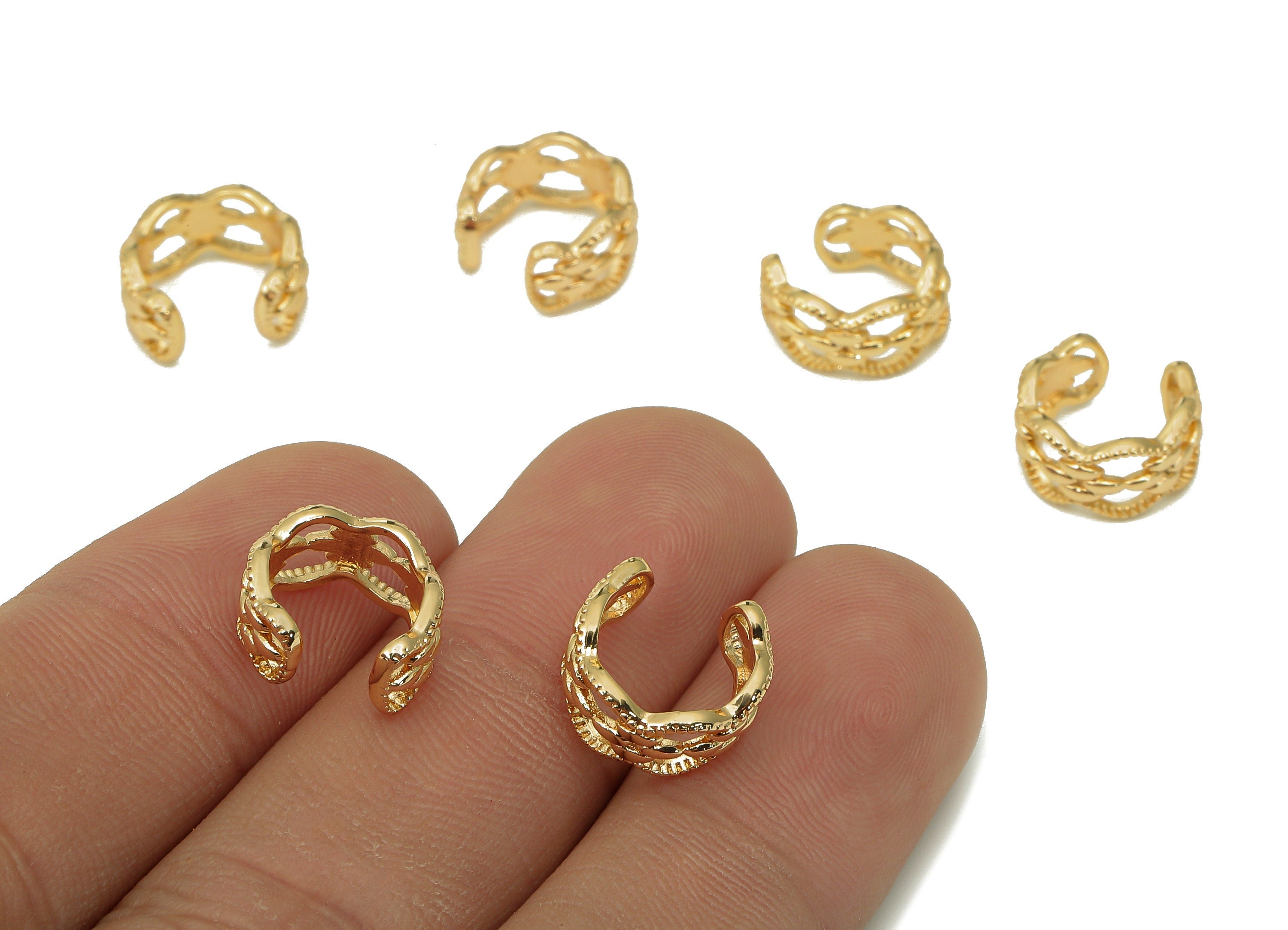 Brass Flower Open Round C Ring - Wide Hoop Hollow Ear Clip - Wavy Earring Cuff - 18K Real Gold Plating Cuff Ear - 11.52x11.3x1.2mm - RGP5469 - DOMEDBAZAAR