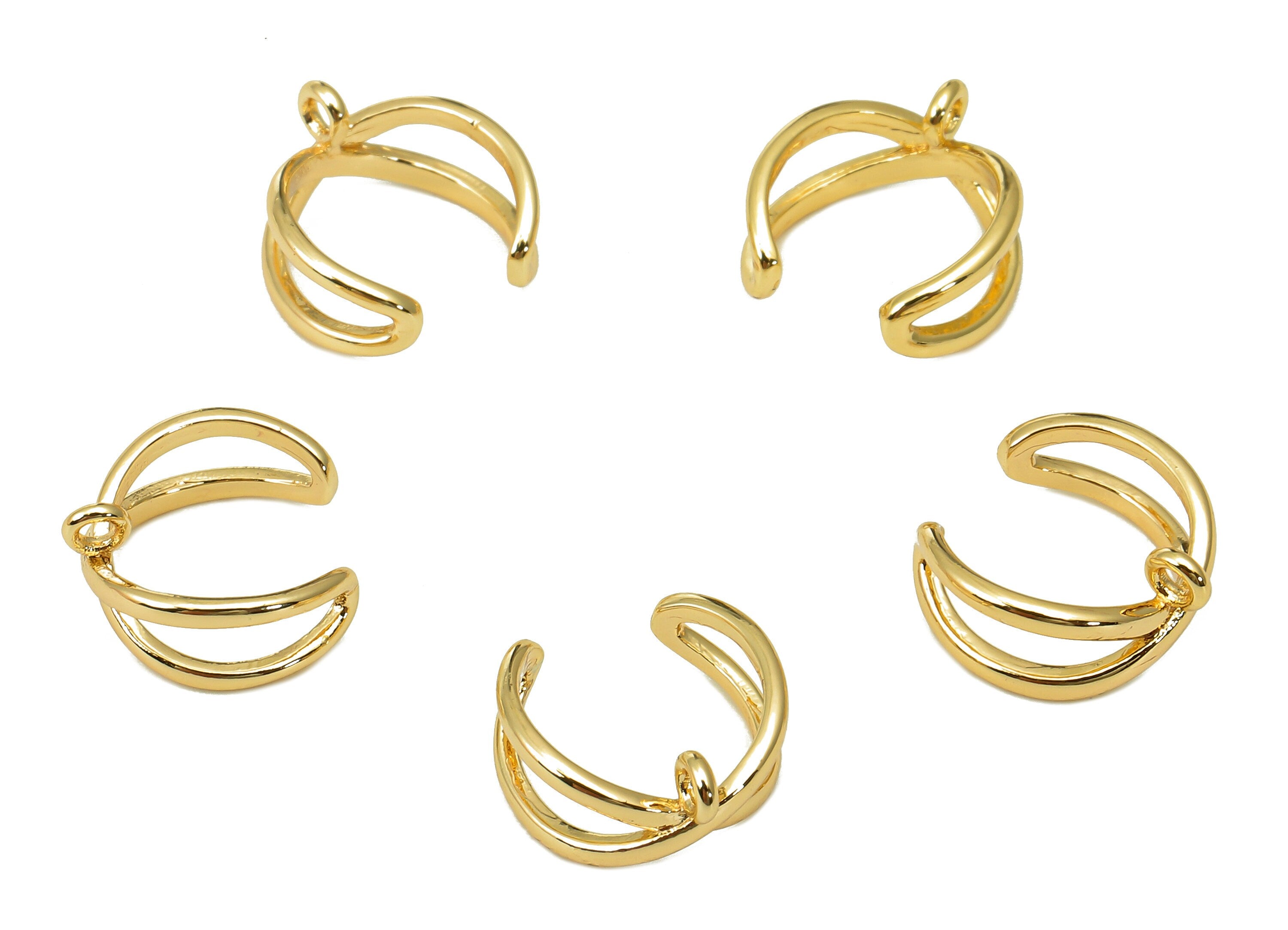 Brass Mini Open Round C Ring - X Cuff Earring With Loop - Hollow Hoop Ear Clip - 18K Real Gold Plating Cuff Ear - 11x11.71x0.92mm - RGP5471 - DOMEDBAZAAR
