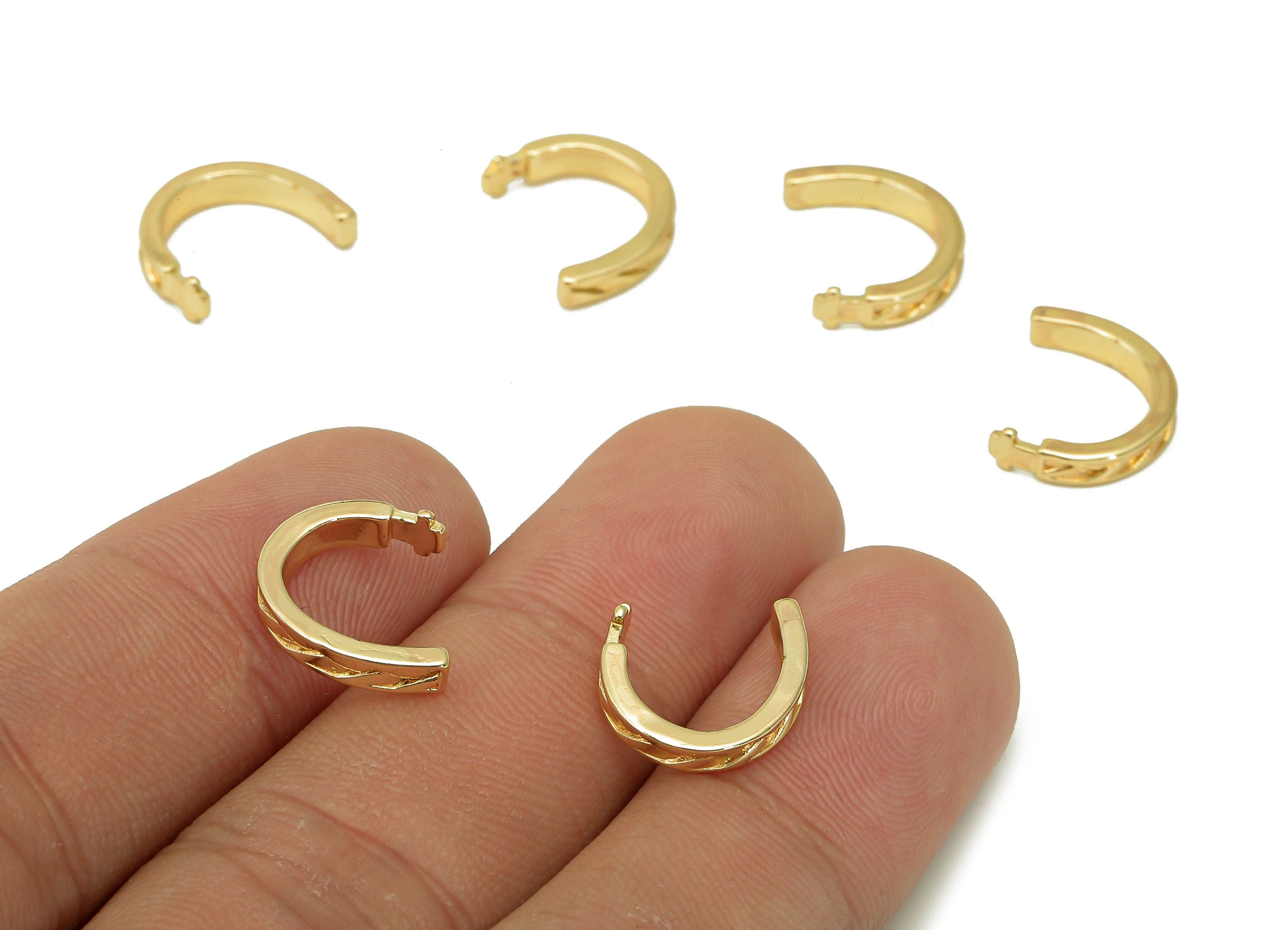 Brass Thick Open Round C Ring - Huggie Hoop Ear Clip - Semicircle Textured Cuff Earring - 18K Real Gold Plating - 13.85x10.8x1.6mm - RGP5472 - DOMEDBAZAAR