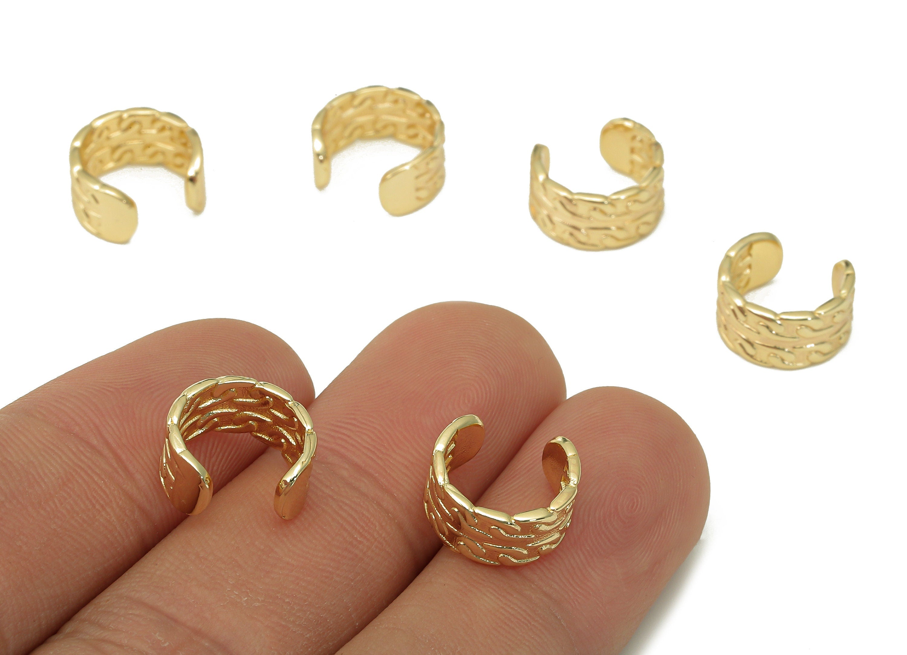 Brass Crescent Open Round C Ring - Huggie Hoop Earring Clip - Wide Textured Cuff Ear - 18K Real Gold Plating - 11.88x10.97x1.07mm - RGP5474 - DOMEDBAZAAR