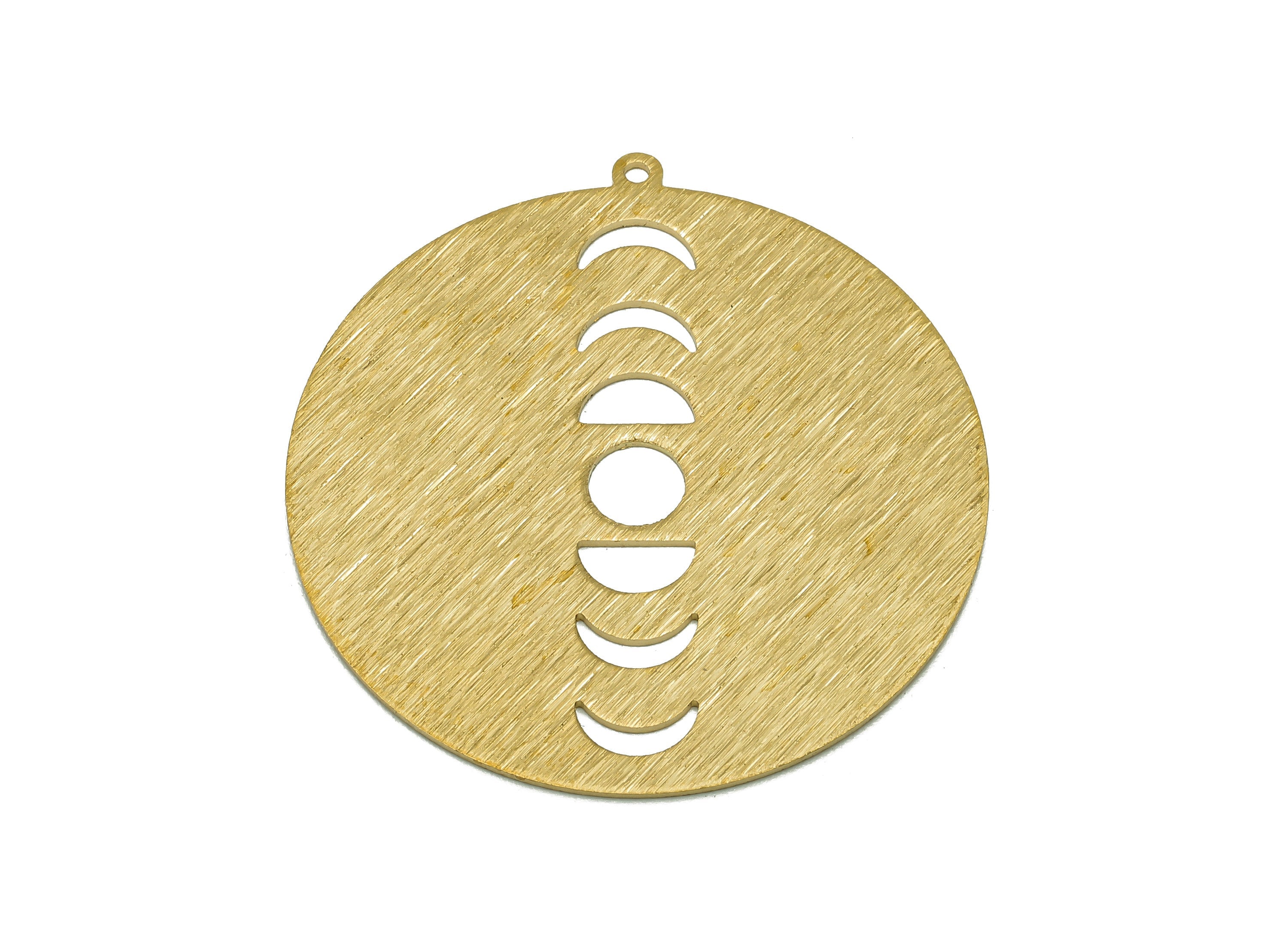 Brass Round Crescent Charm - Raw Brass Phases Of Moon Earring - Textured Circle Pendant With Loop - For Necklace - 42.4x40.1x0.7mm-PP8163-40 - DOMEDBAZAAR