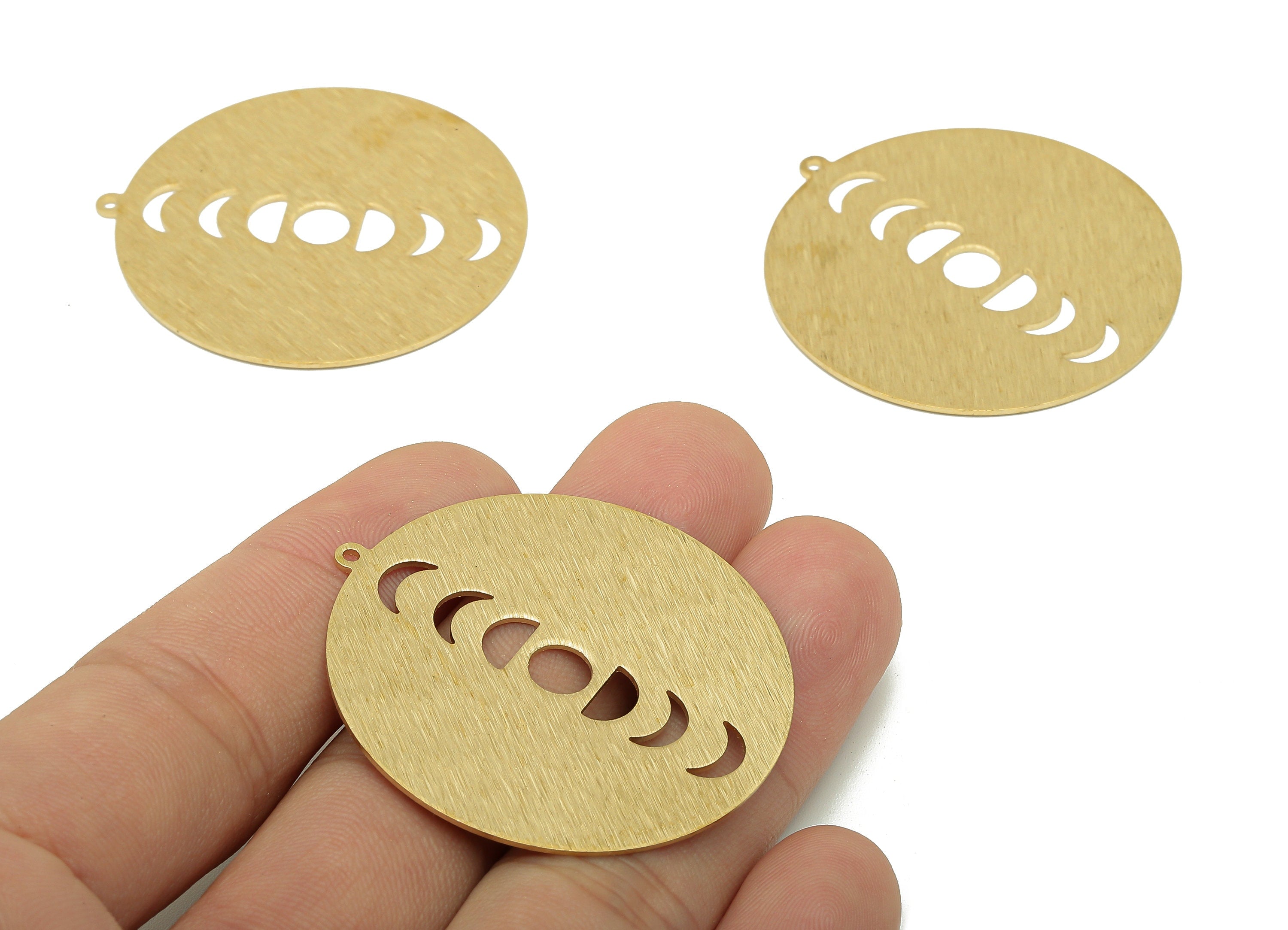 Brass Round Crescent Charm - Raw Brass Phases Of Moon Earring - Textured Circle Pendant With Loop - For Necklace - 42.4x40.1x0.7mm-PP8163-40 - DOMEDBAZAAR