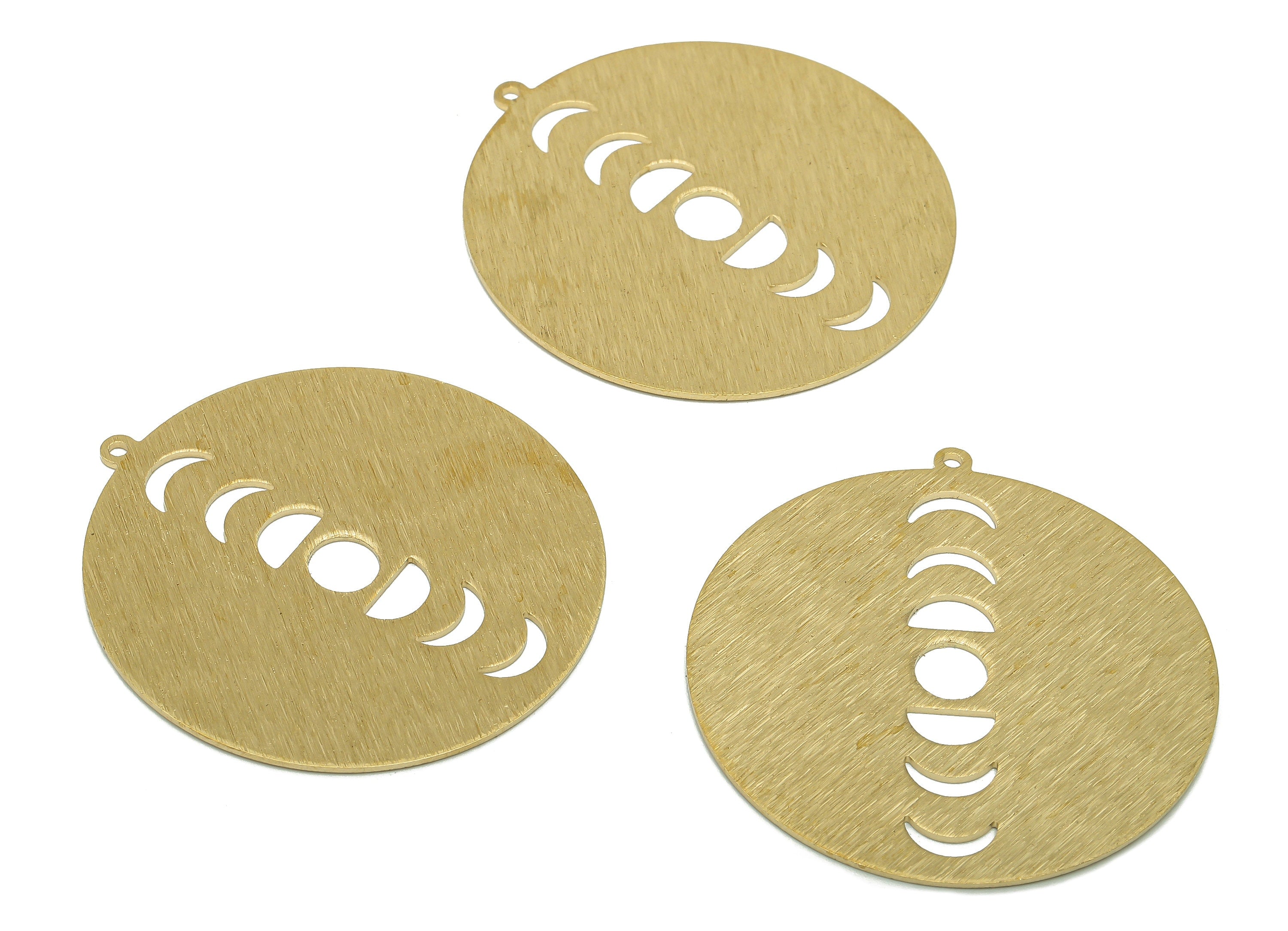 Brass Round Crescent Charm - Raw Brass Phases Of Moon Earring - Textured Circle Pendant With Loop - For Necklace - 42.4x40.1x0.7mm-PP8163-40 - DOMEDBAZAAR