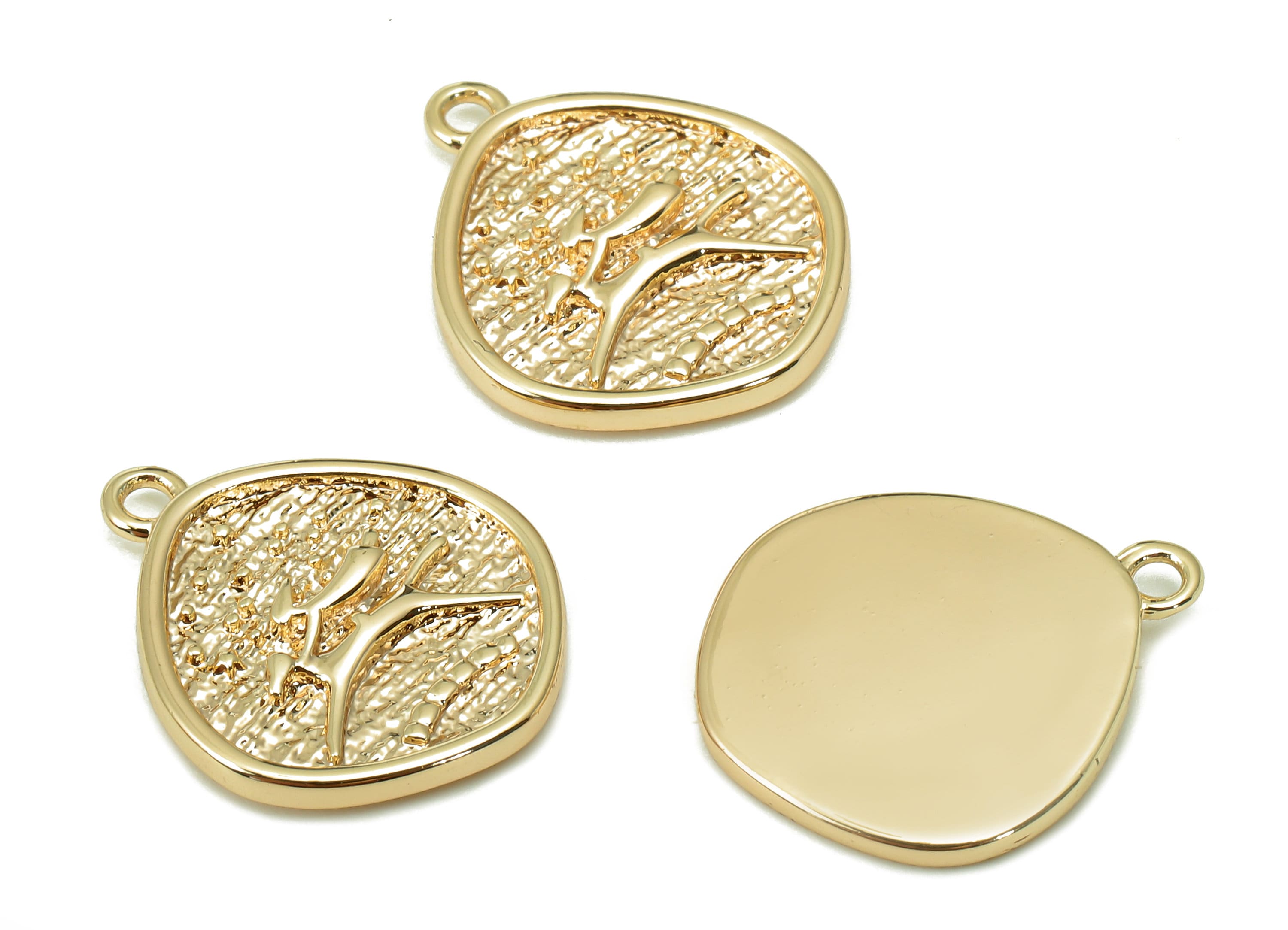 Brass Pattern Oval Earring - Girl and Horse Oval Charm - Disc Pendant With Loop - 18K Real Gold Plating - 17.26x14.39x2.27mm - RGP5479 - DOMEDBAZAAR