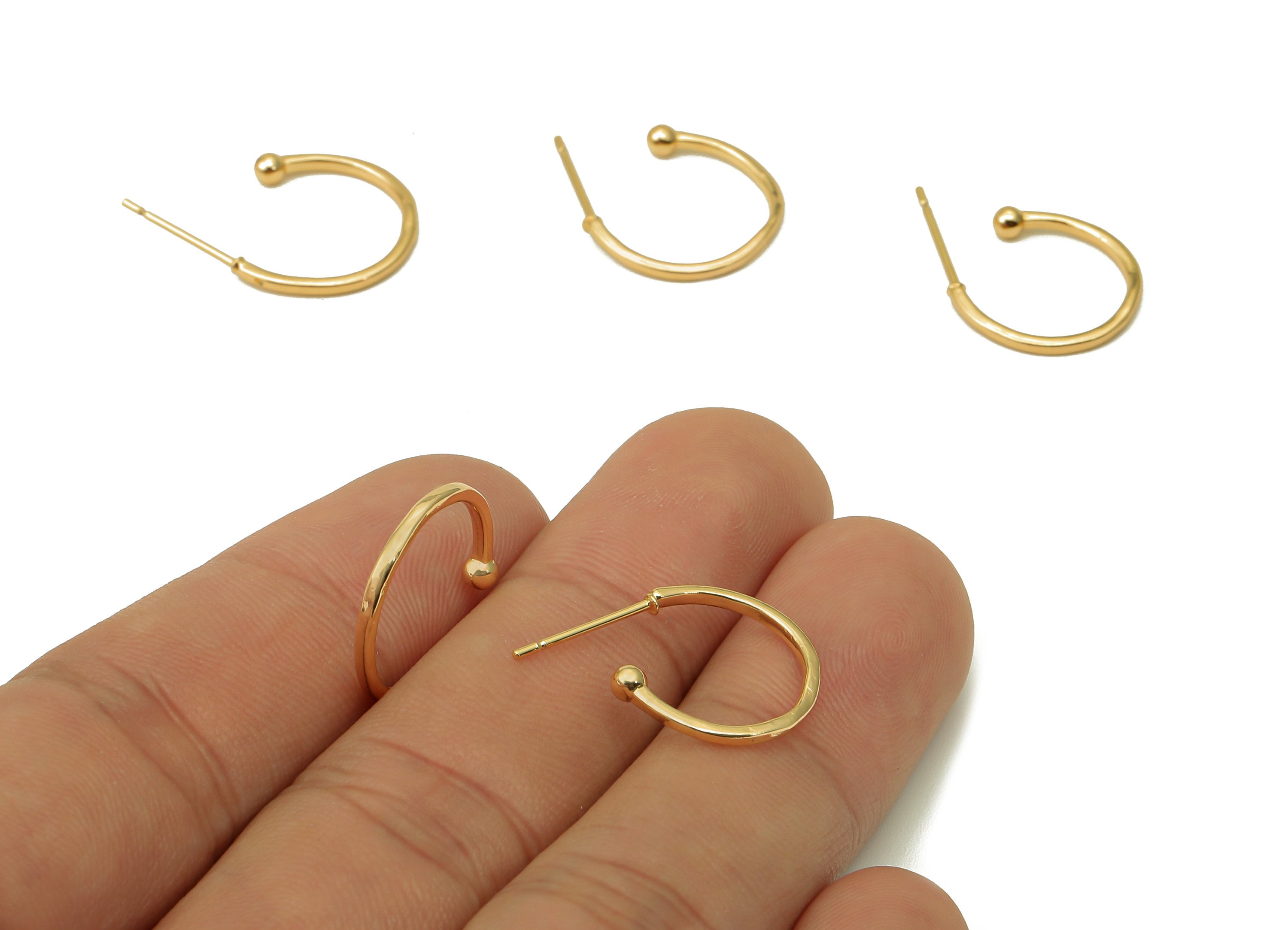 Brass Open Circle Stud Earrings - Open Hoop Earring Post - 316 Stainless Steel Stud - 18K Real Gold Plating - 23.74x14.94x1.53mm - RGP5614 - DOMEDBAZAAR