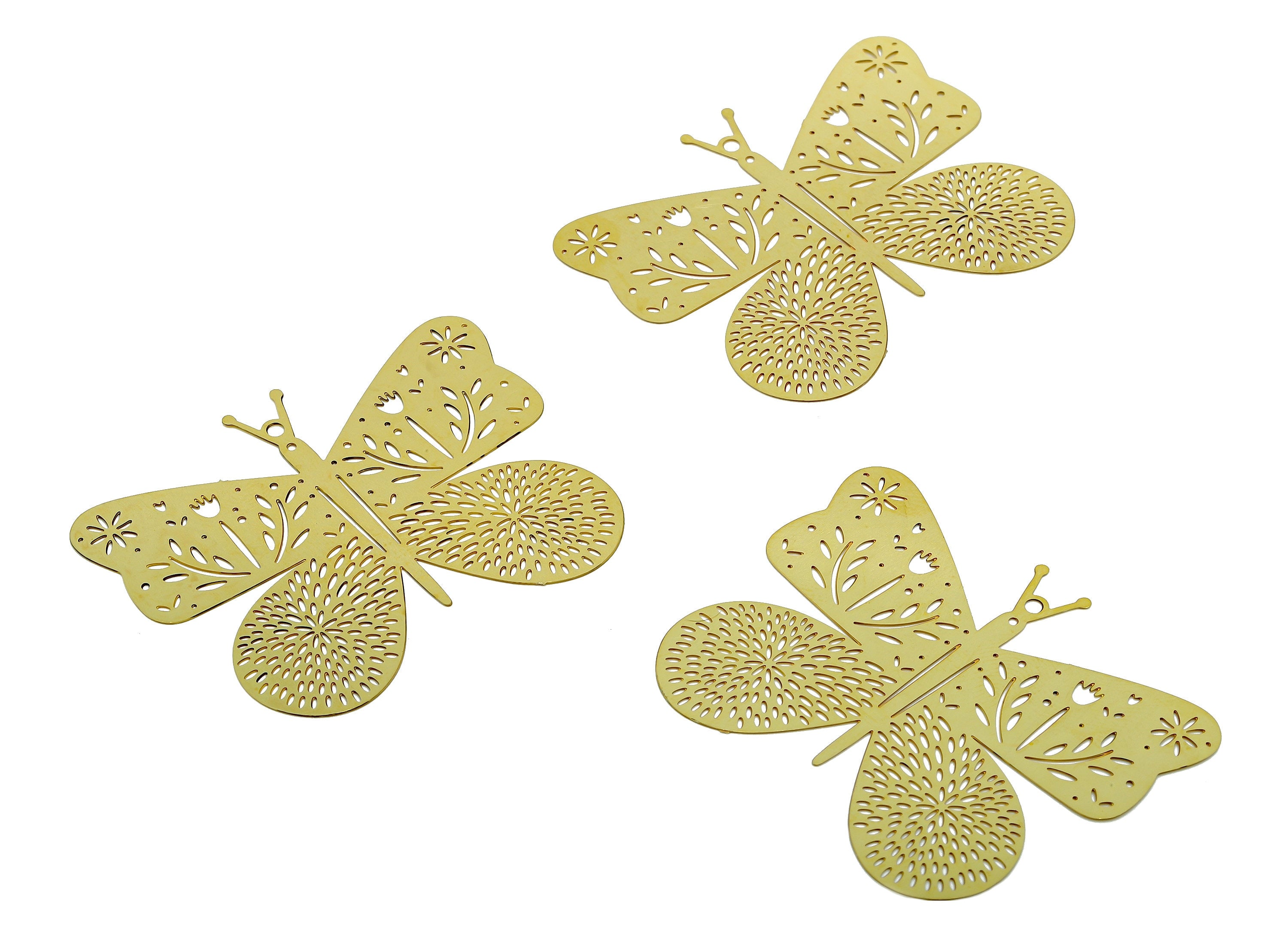 Brass Flower Butterfly Earrings Charm - Raw Brass Dots Leaves Earring - Leaf Pendant With Loop - Light Thin Charms - 43x33.2x0.3mm - JJB7284 - DOMEDBAZAAR