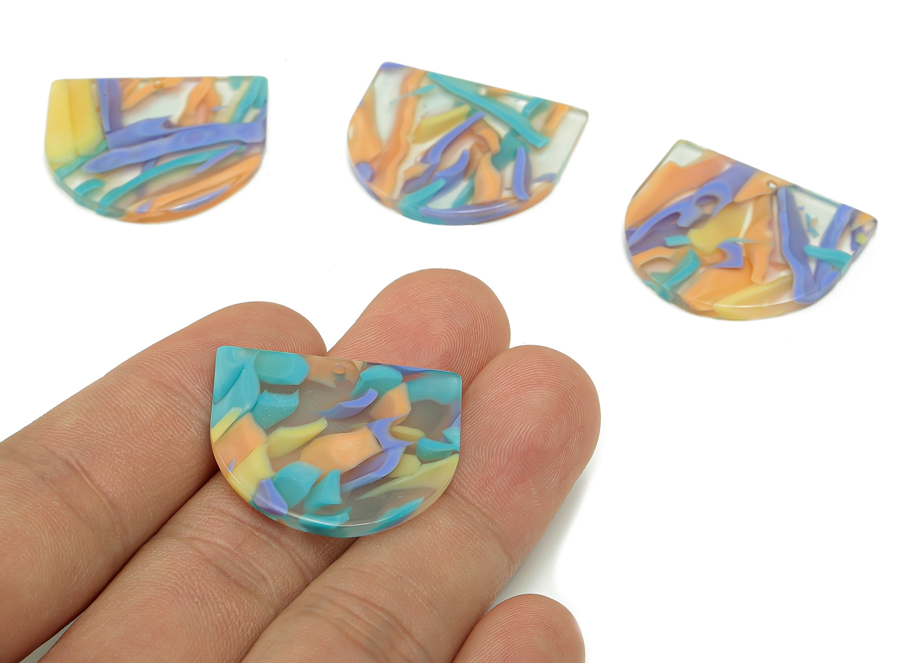 Acetate Domed Earring Charms - Acetate D Earrings - Half Oval Pendant With Hole - Color Code : A848 - 28.1x24.4x2.6mm - AC1322-A848 - DOMEDBAZAAR