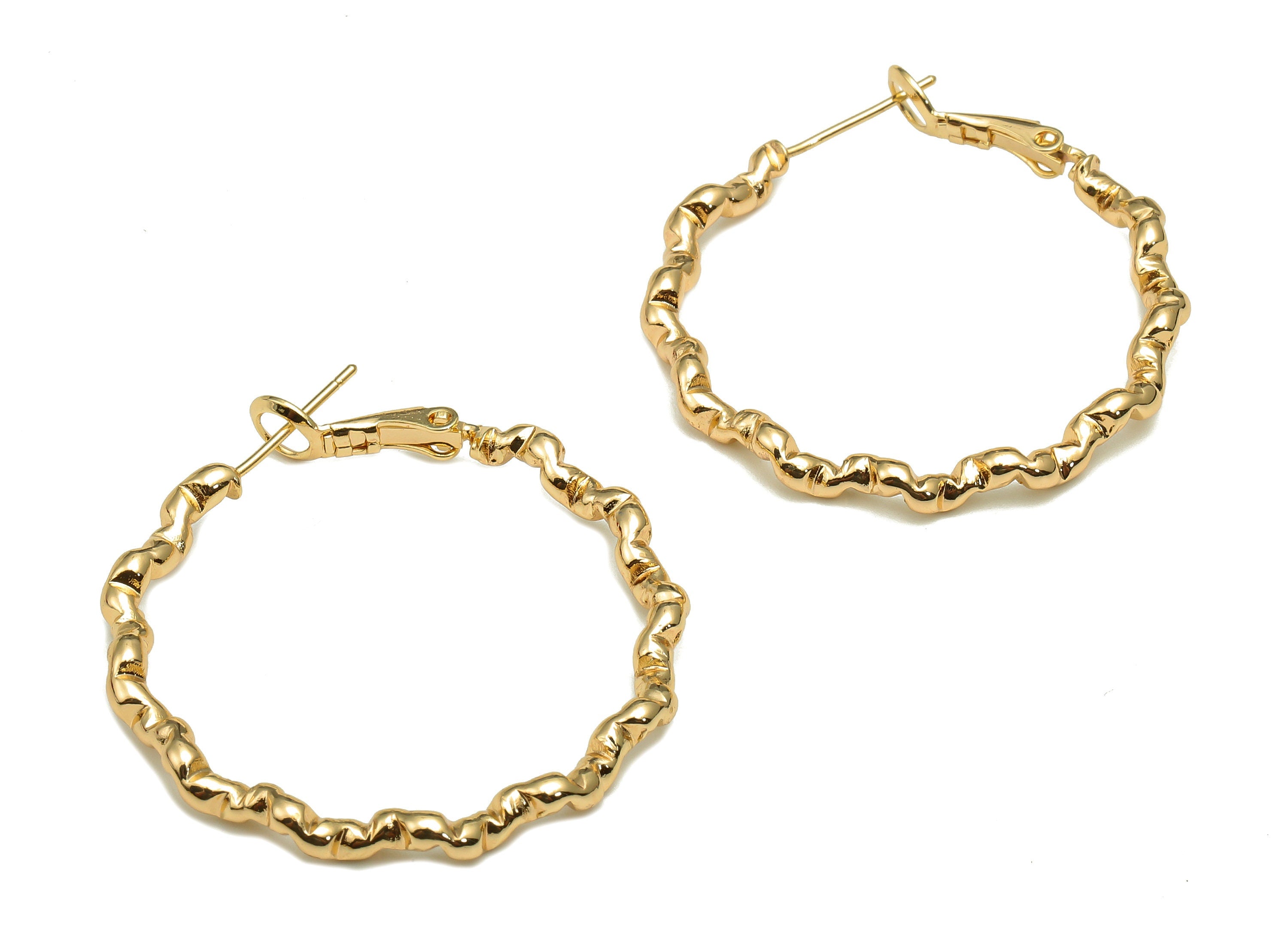Brass Twisted Round Earring Clasp - Gold Circle Hoop Earring - 925 Silver Stud - 18K Real Gold Plating - 34.93x34.21x2.76mm - RGP5616 - DOMEDBAZAAR