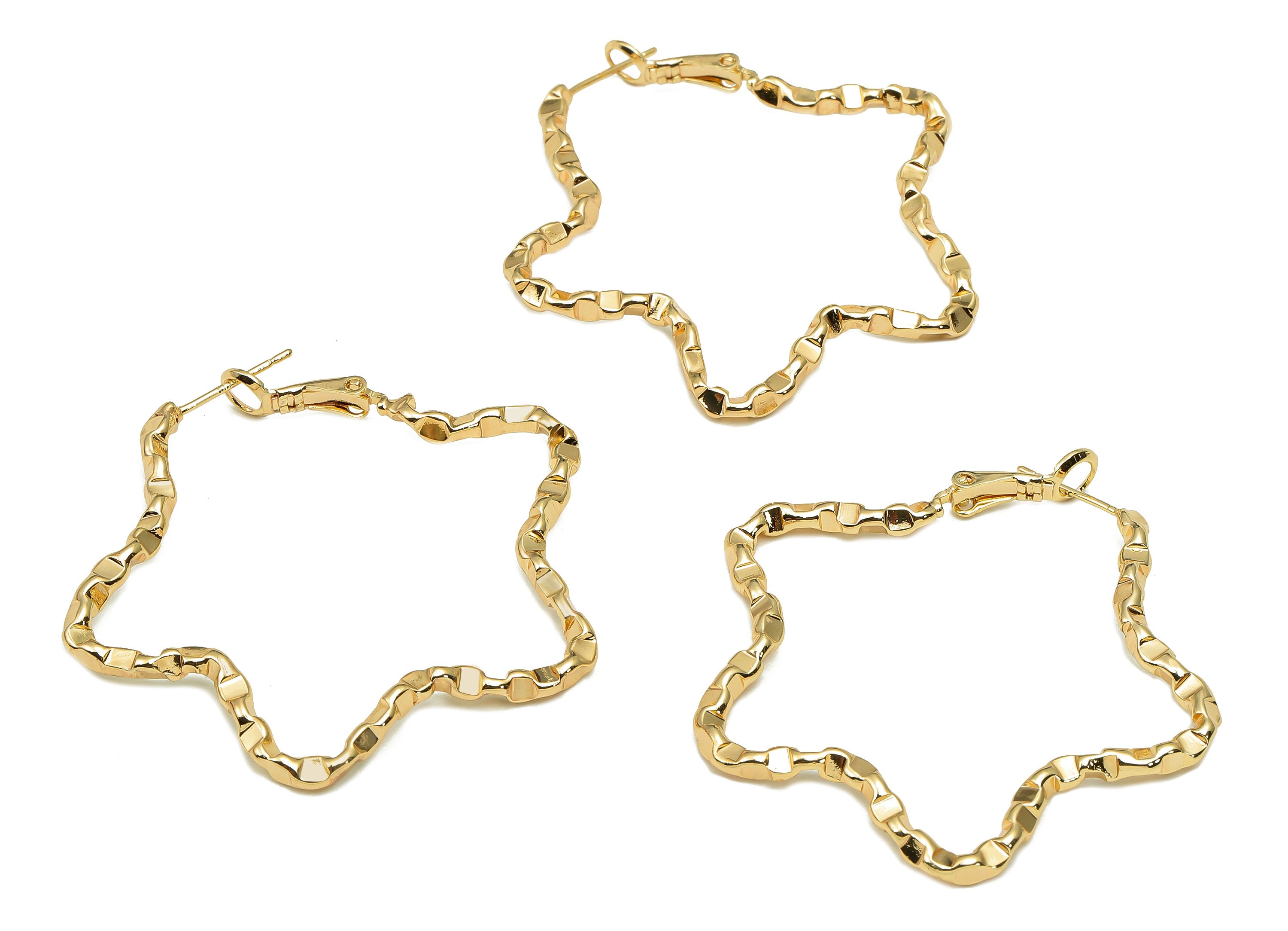 Brass Twisted Star Earring Clasp - Gold Star Hoop Earring - Twisted Star Clasp - 925 Silver Stud - 18K Real Gold Plating - 49x49x3mm-RGP5617 - DOMEDBAZAAR