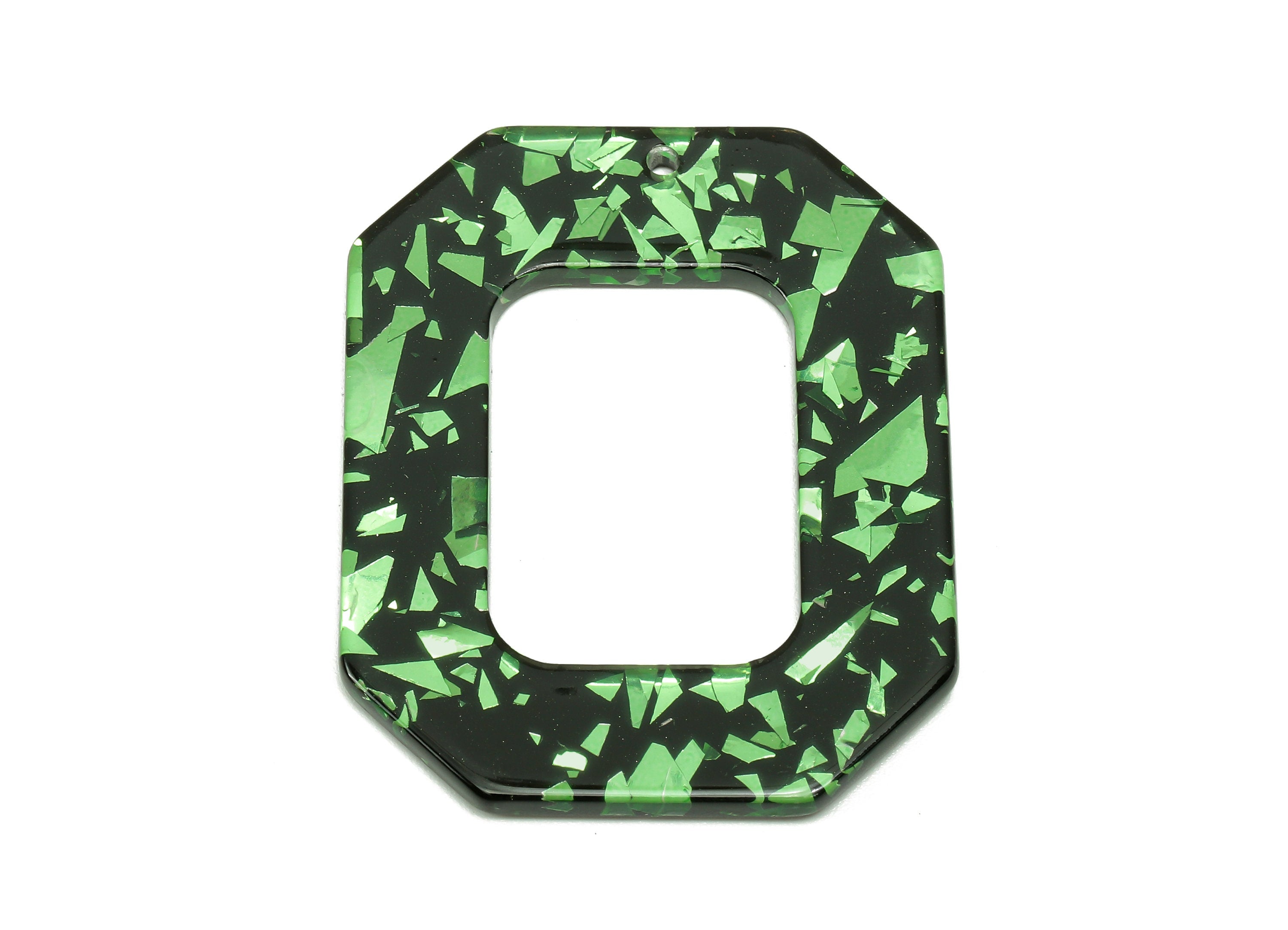 Acrylic Rectangle Earring Charm - Green Foil Rectangle Hollow Earring - Pendant With Hole - Color Code: A635 - 44.6x34.7x2.7mm - AC2566-A635 - DOMEDBAZAAR