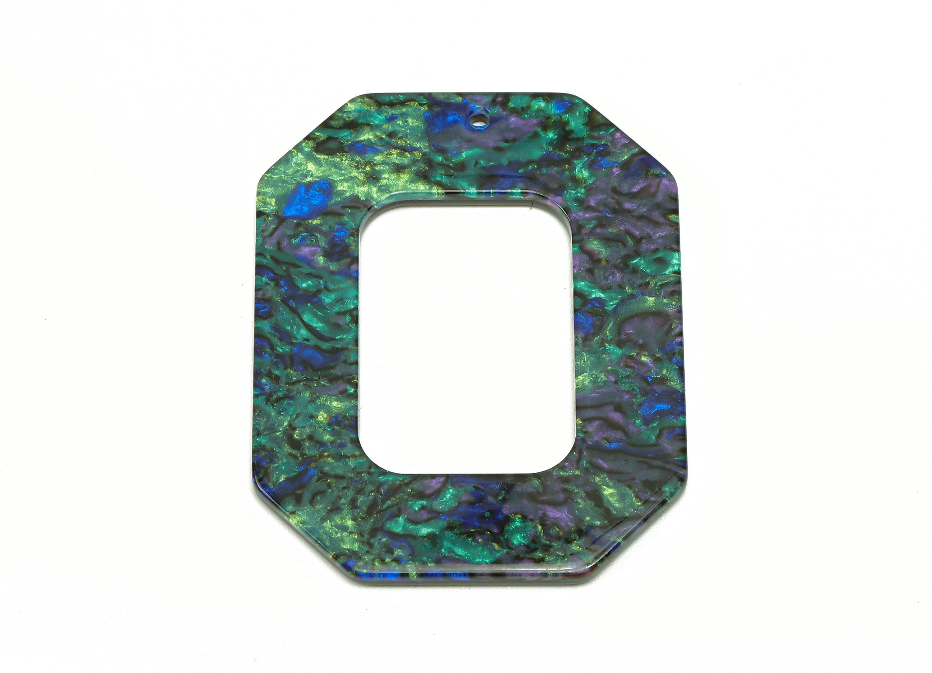 Acrylic Rectangle Earring Charm - Abalone Color Rectangle Hollow Earring - Pendant With Hole - Color Code: A849 -44.6x34.7x2.2mm-AC2566-A849 - DOMEDBAZAAR
