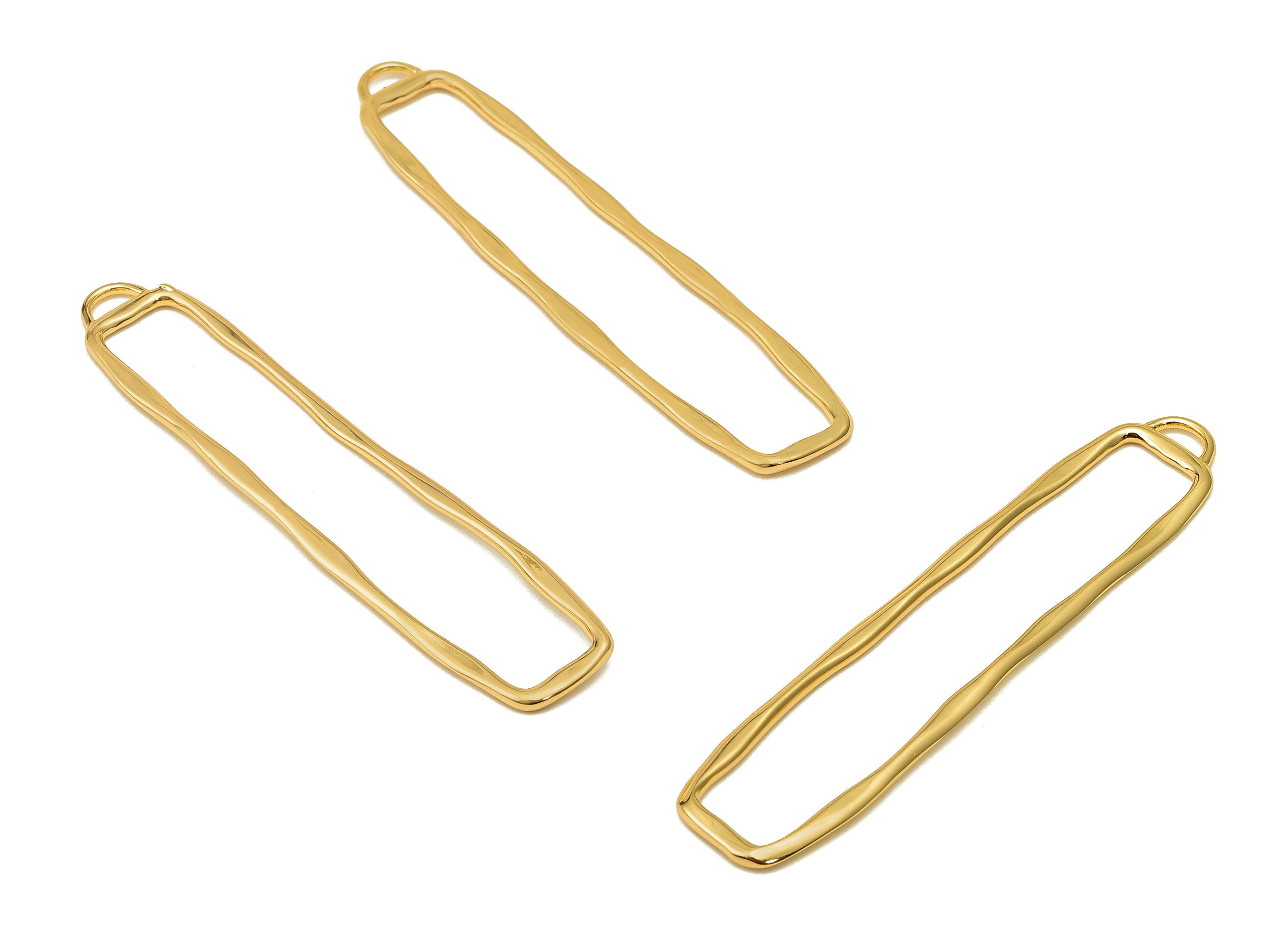 Brass Rectangle Earring Charm - Hollow Rectangle Pendant With Loop - For Necklace - 18K Real Gold Plating - 60.58x13.18x1.53mm - RGP5620 - DOMEDBAZAAR