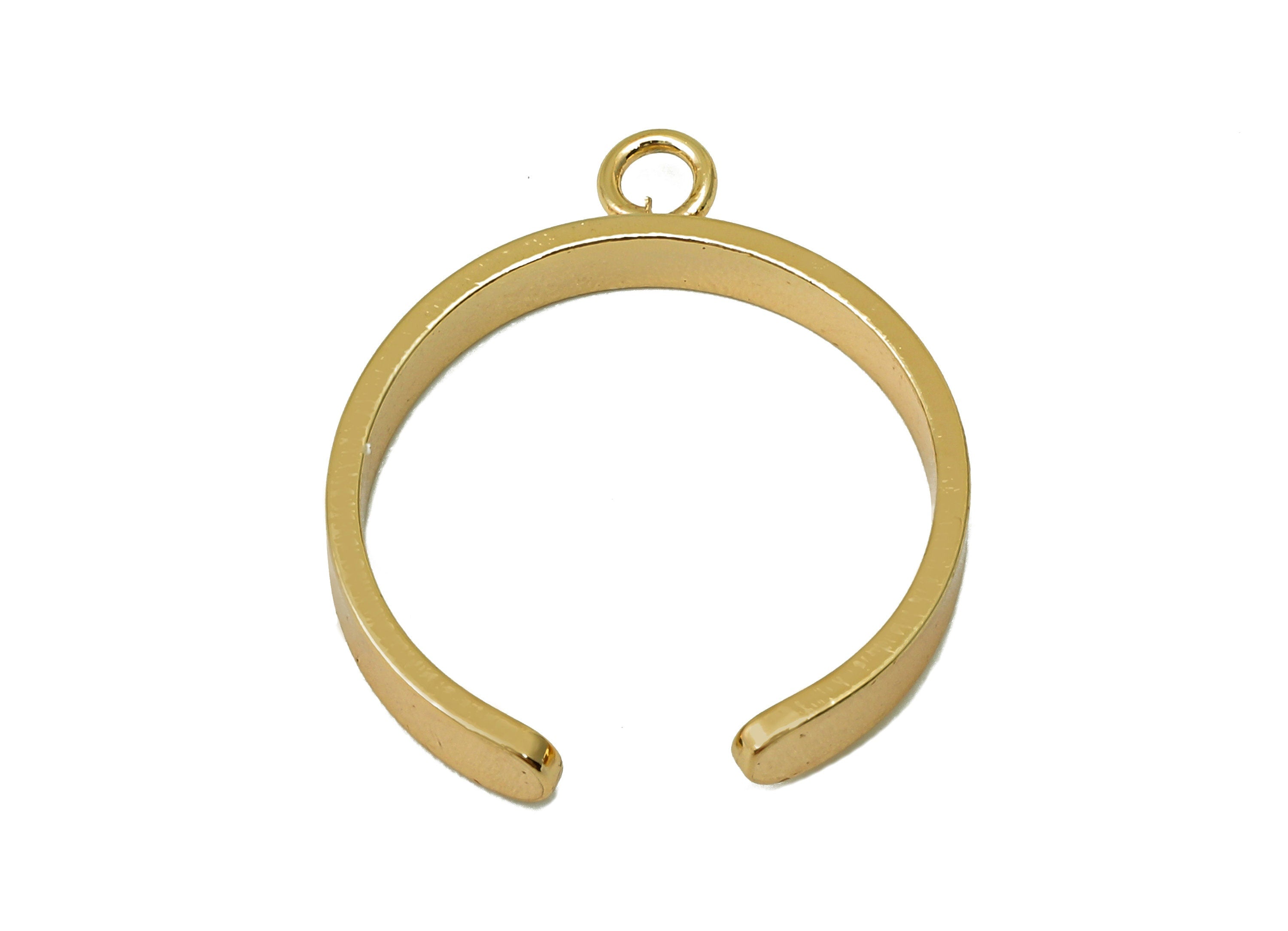 Brass Open Round Ring - Gold Earring Charm With Loop - Open Circle Pendant - 18K Real Gold Plating - 22.18x19.08x1.01mm - RGP5621 - DOMEDBAZAAR