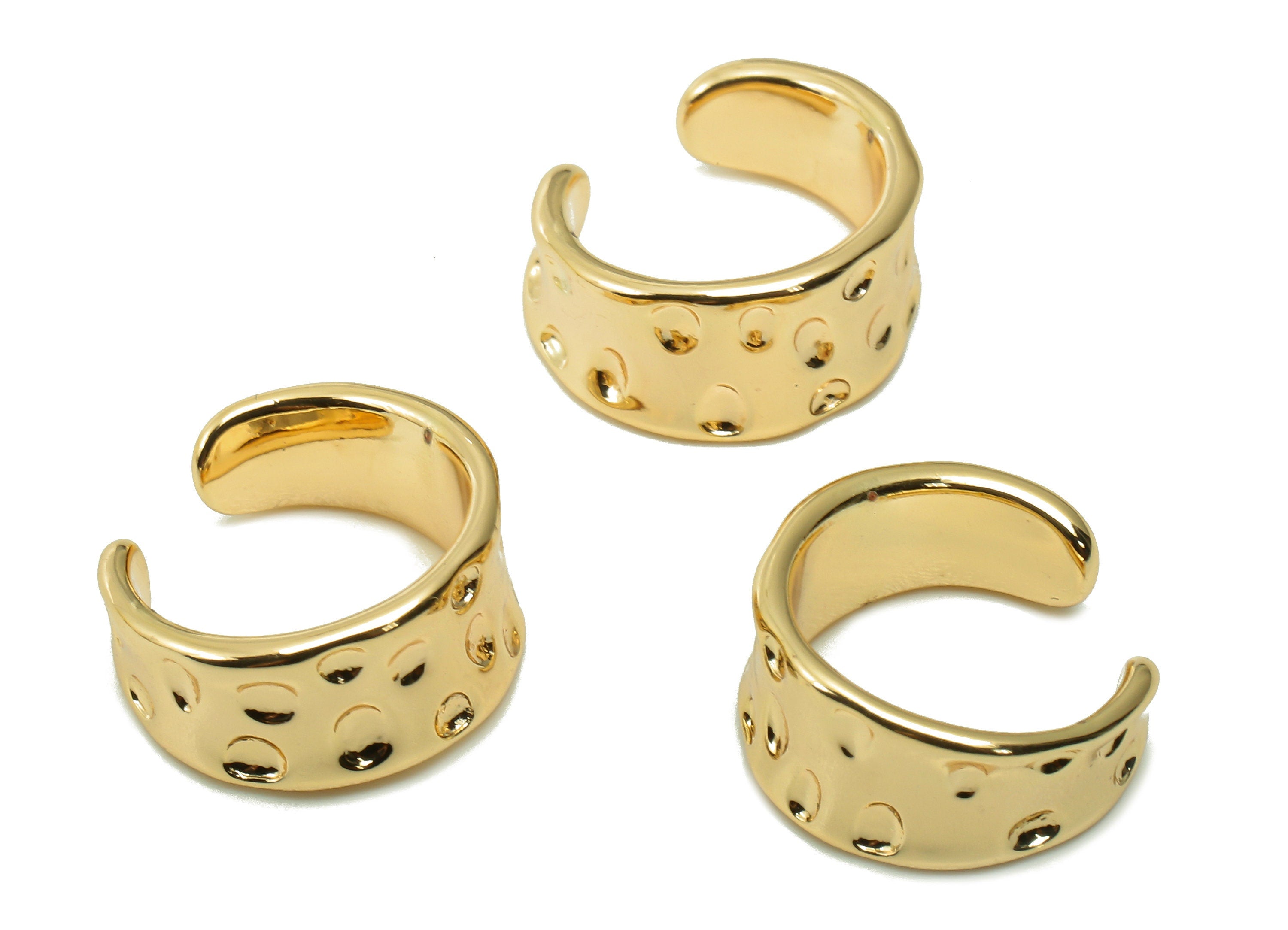 Brass Hammered Open Round Ring - Open Circle Wide Hoop Ring - Gold Textured Wide Hoop - 18K Real Gold Plating - 14.7x13.6x1.7mm - RGP5358 - DOMEDBAZAAR