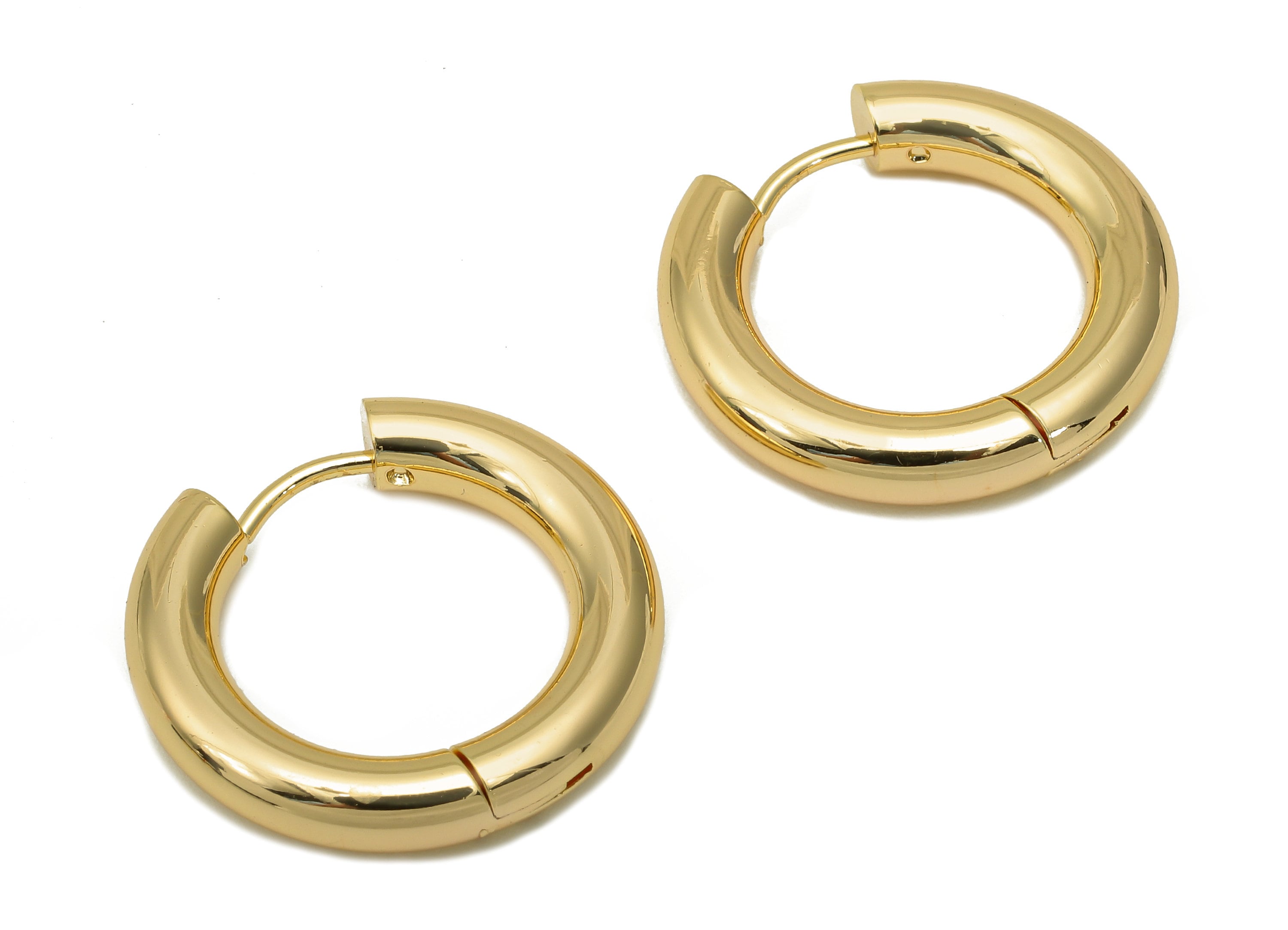 Brass Circle Earrings Clasps - Gold Thick Round Hoop Earrings - Huggie Hoop Clasp - 18K Real Gold Plated Brass  - 22.7x31.4x3.9mm - RGP5585 - DOMEDBAZAAR