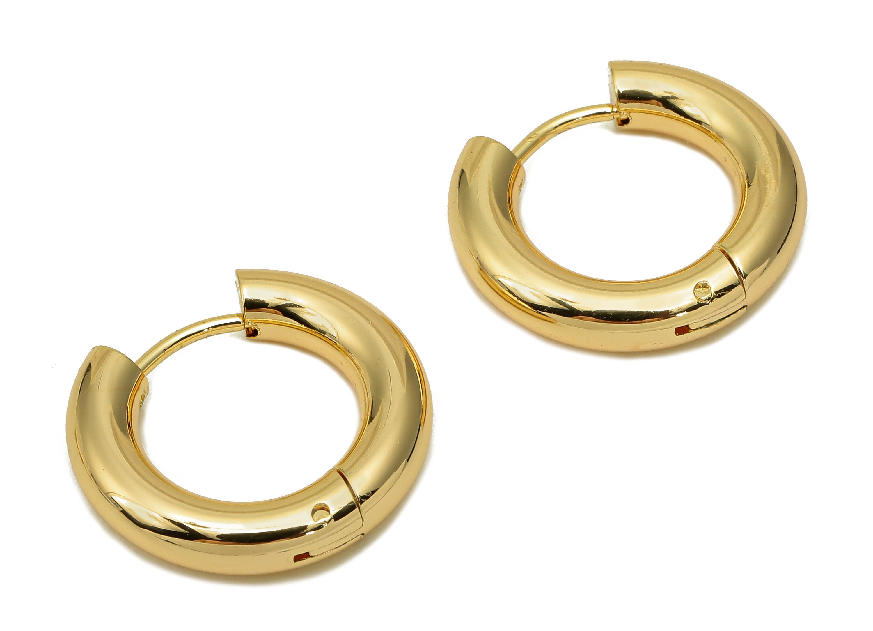Brass Circle Earrings Clasps - Gold Thick Round Hoop Earrings - Huggie Hoop Clasp - 18K Real Gold Plated Brass  - 20.2x18.8x4mm - RGP5586 - DOMEDBAZAAR