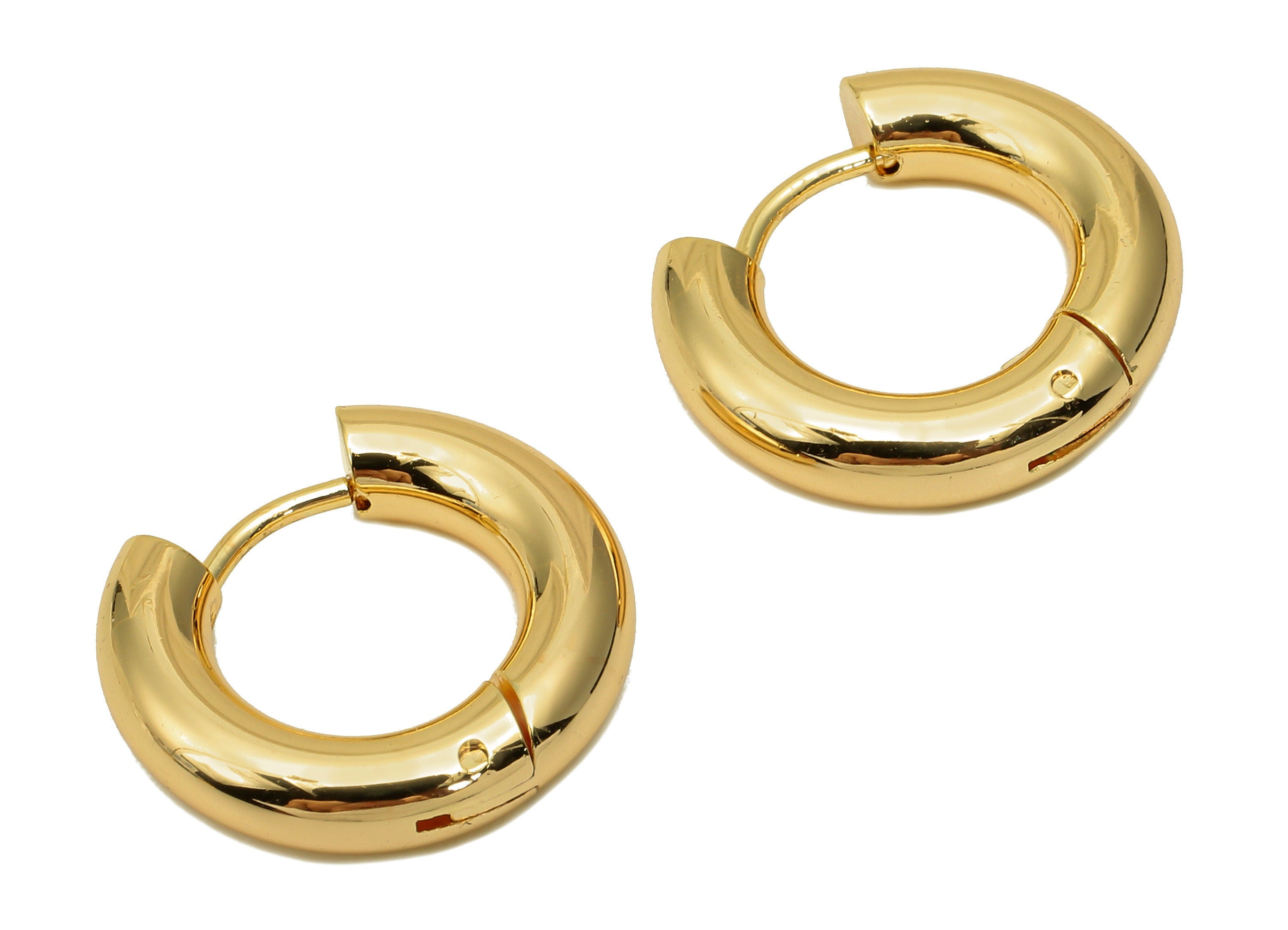 Brass Circle Earrings Clasps - Gold Thick Round Hoop Earrings - Huggie Hoop Clasp - 18K Real Gold Plated Brass  - 19x16.8x4mm - RGP5587 - DOMEDBAZAAR
