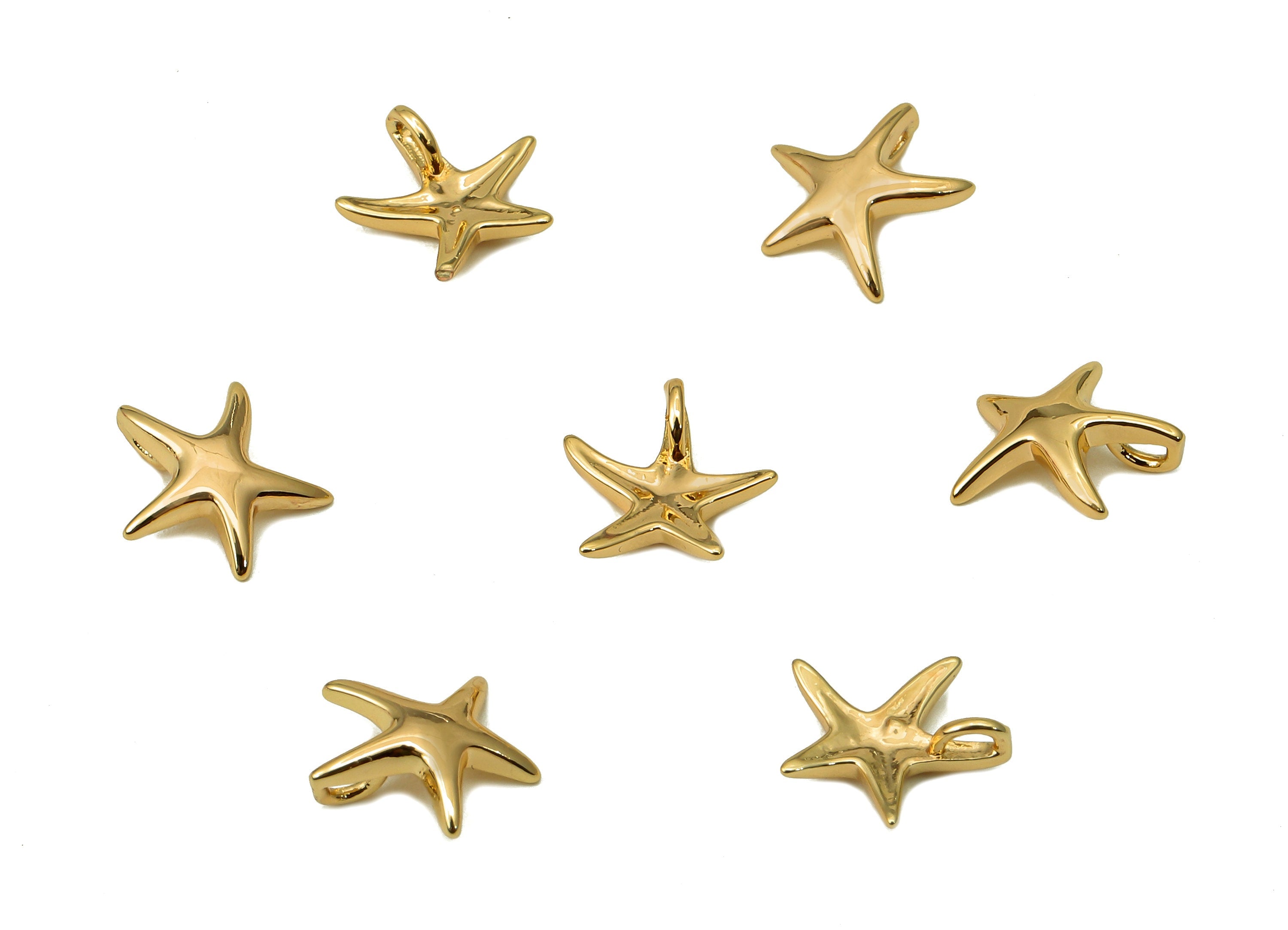 Brass Mini Starfish Earring Charm - Gold Sea Star With Loop - Bracelet Charm - For Necklace - 18K Real Gold Plating - 9.2x9x1.4mm - RGP5629 - DOMEDBAZAAR