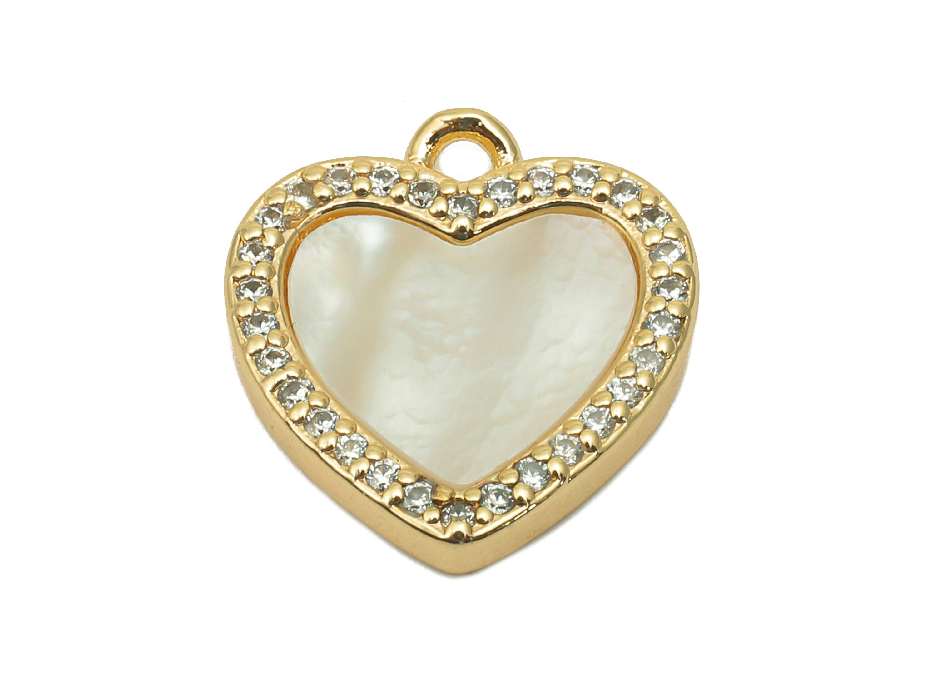 Brass Shell Heart Earring Charm - Zircon Dots Heart Earring - Spot Heart Pendant With Loop - 18K Real Gold Plating - 16.9x15.2x2.3mm-RGP5593 - DOMEDBAZAAR