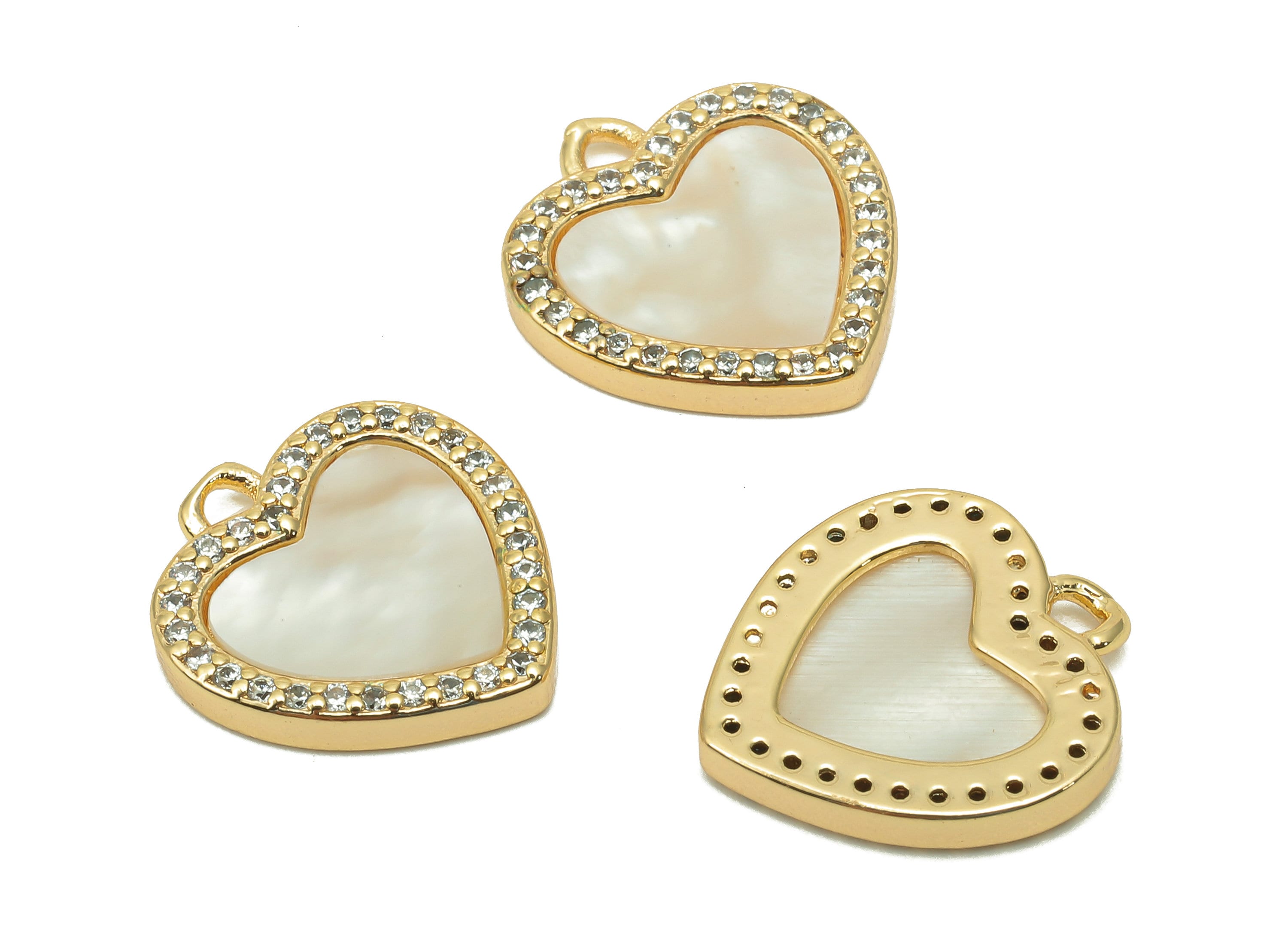 Brass Shell Heart Earring Charm - Zircon Dots Heart Earring - Spot Heart Pendant With Loop - 18K Real Gold Plating - 16.9x15.2x2.3mm-RGP5593 - DOMEDBAZAAR