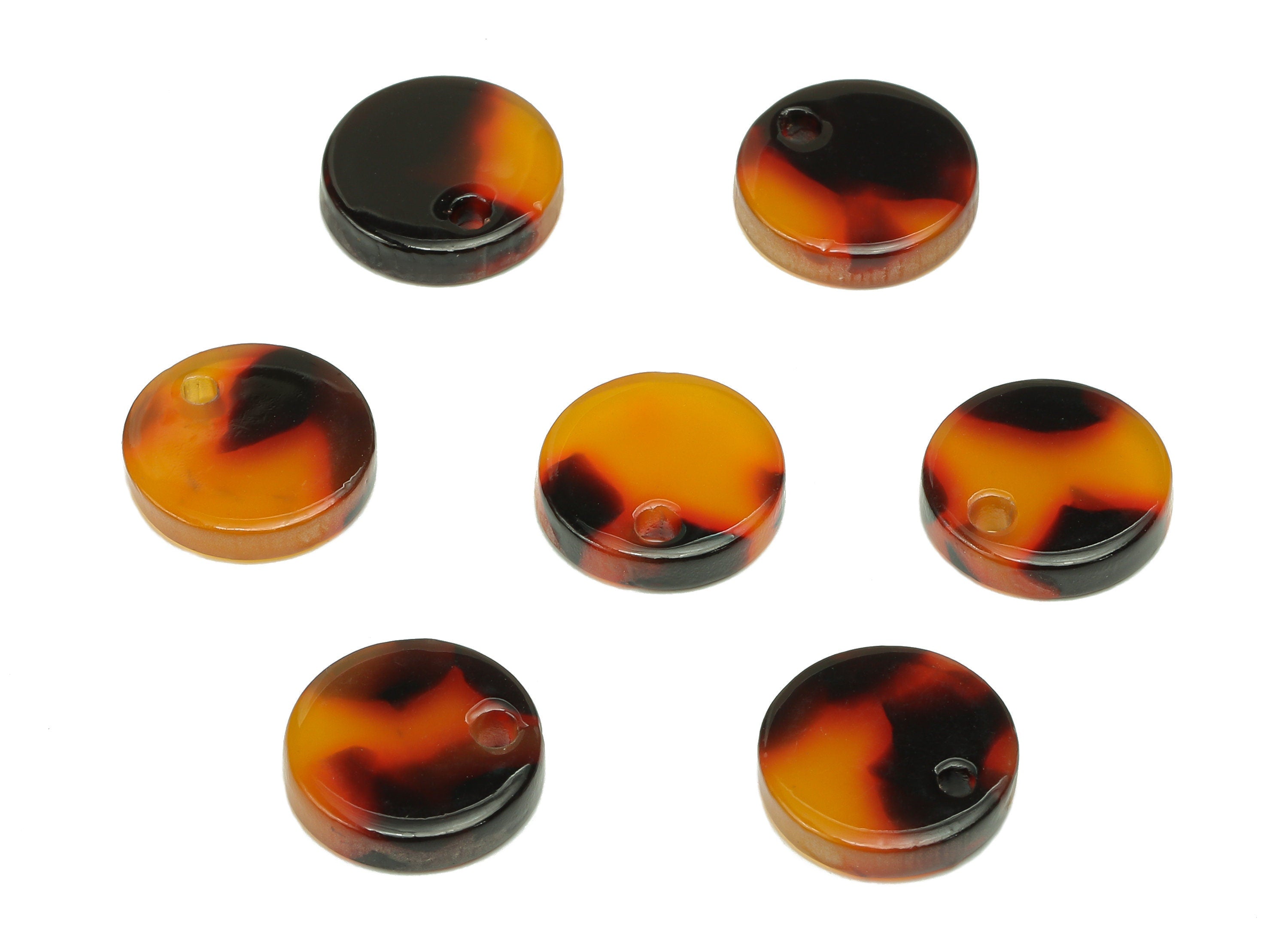 Acetate Coin Earring Charms - Tortoise Shell Color Charm With Hole - Mini Circle Pendant - Color Code: A01 - 11.6X11.5X2.5mm - AC1419-A01 - DOMEDBAZAAR