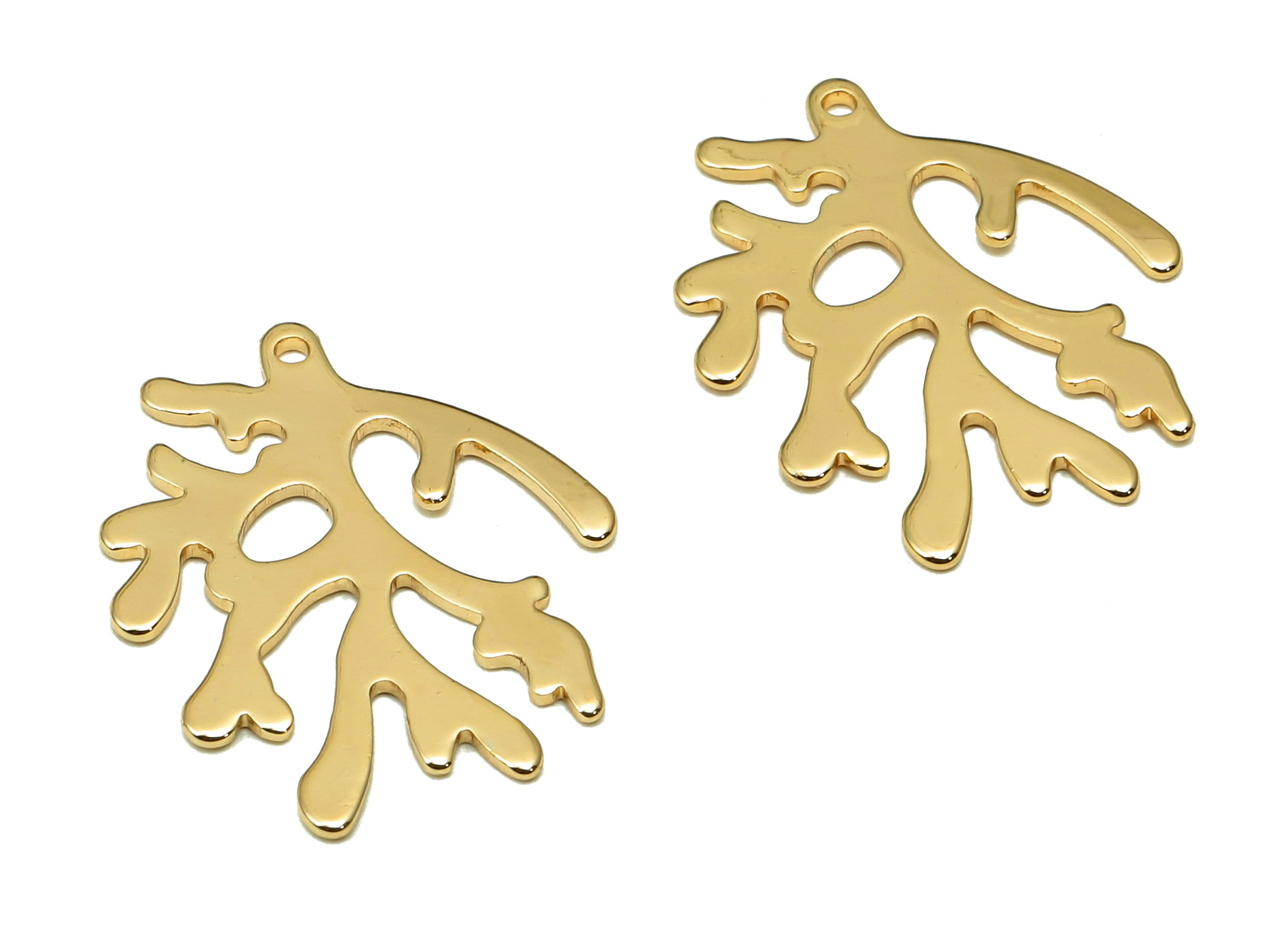 Brass Coral Earring Charm - Sea Plant Pendant With Loop - Botanical Earring Charm - 18K Real Gold Plating - 20.48x15.17x0.61mm - RGP5630 - DOMEDBAZAAR