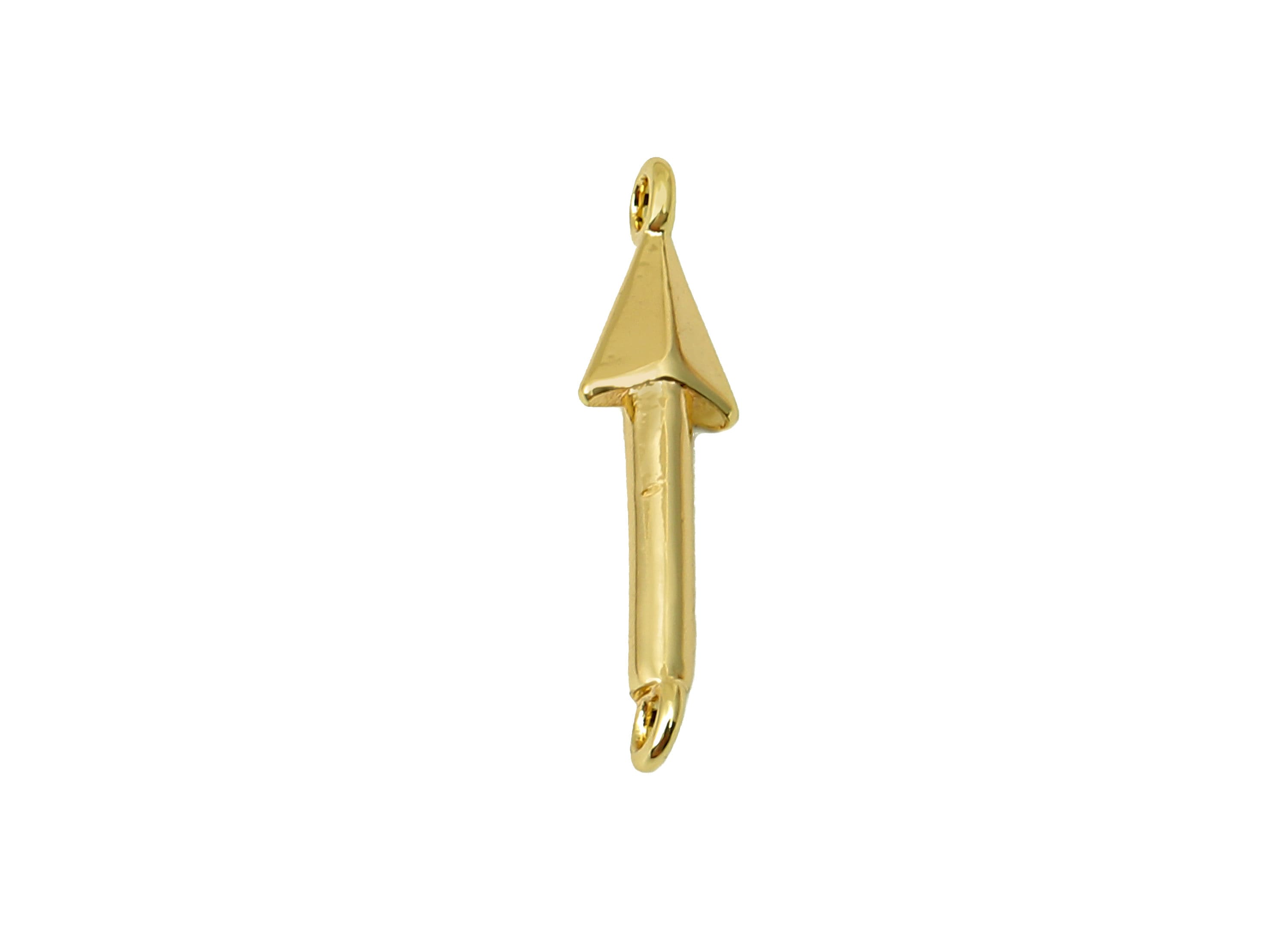 Brass Mini Arrow Connector - Gold Arrow Earring Charm - Pendant With 2 Loops - For Necklace - 18K Real Gold Plating - 15x3.7x1.9mm - RGP5631 - DOMEDBAZAAR