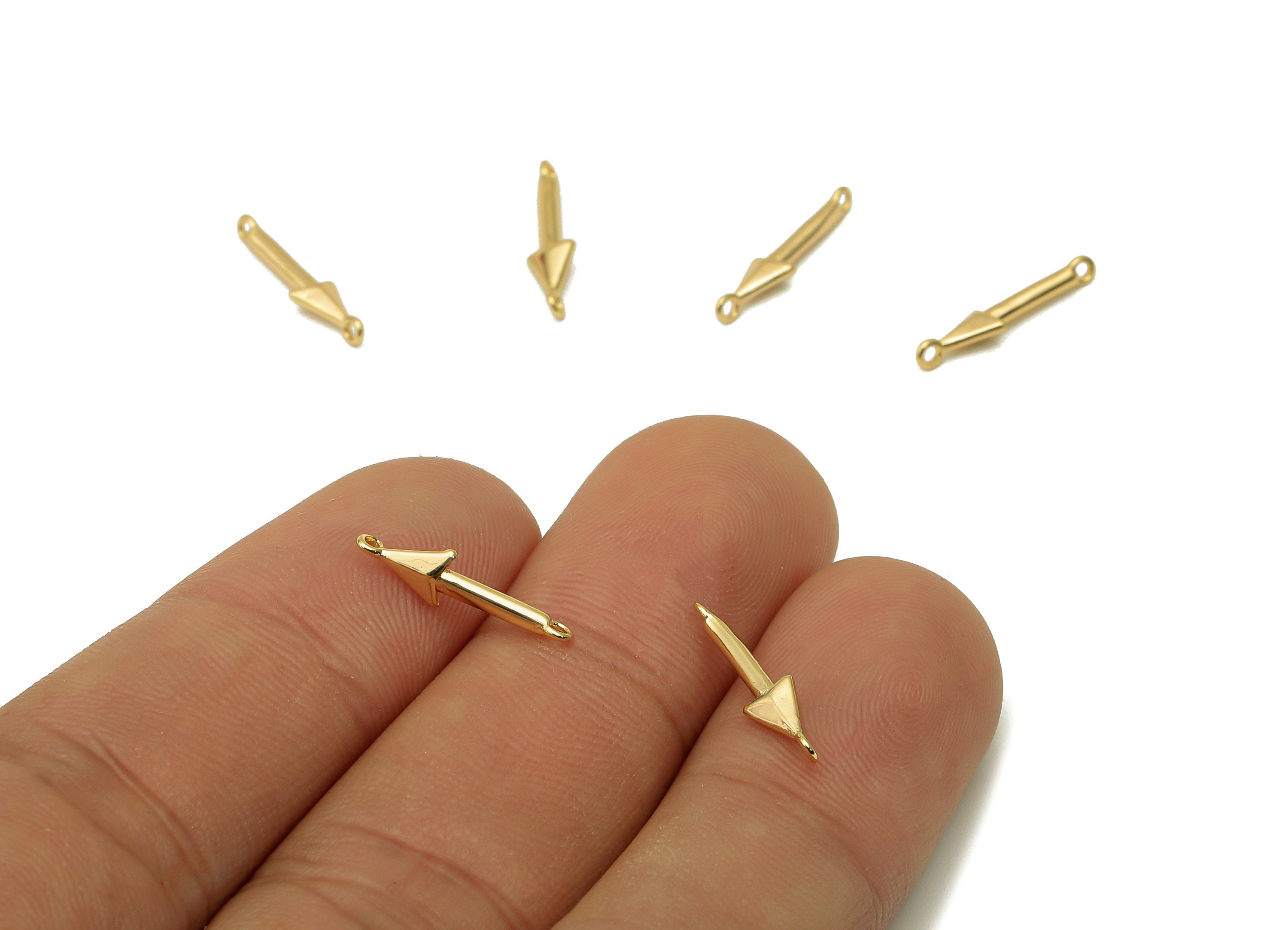 Brass Mini Arrow Connector - Gold Arrow Earring Charm - Pendant With 2 Loops - For Necklace - 18K Real Gold Plating - 15x3.7x1.9mm - RGP5631 - DOMEDBAZAAR