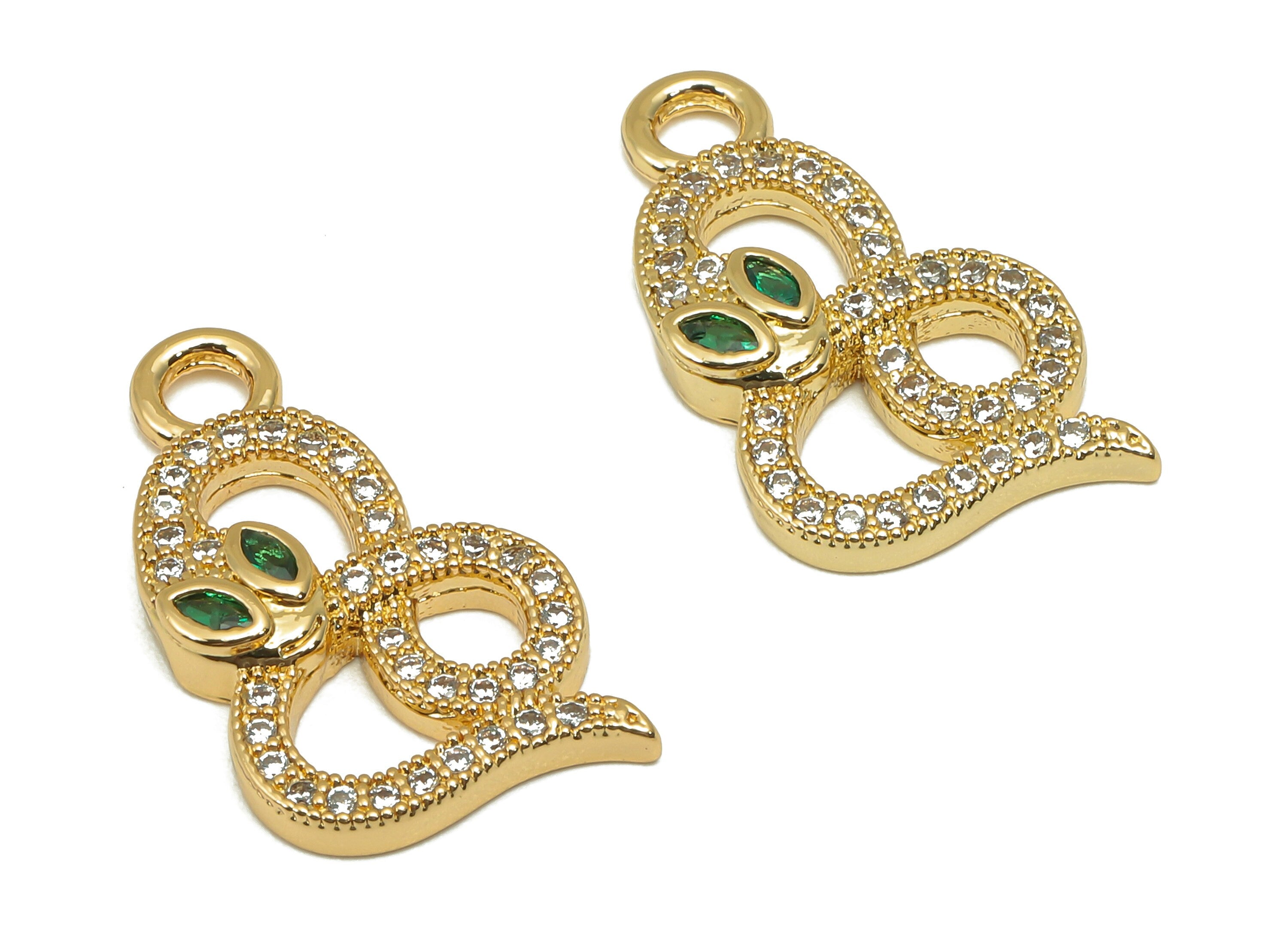 Brass Infinity Snake Earring with Zircons - Brass Infinity Green Eye Snake Pendant - 18K Real Gold Plated - 20.94x12.14x3.04mm - RGP4918 - DOMEDBAZAAR