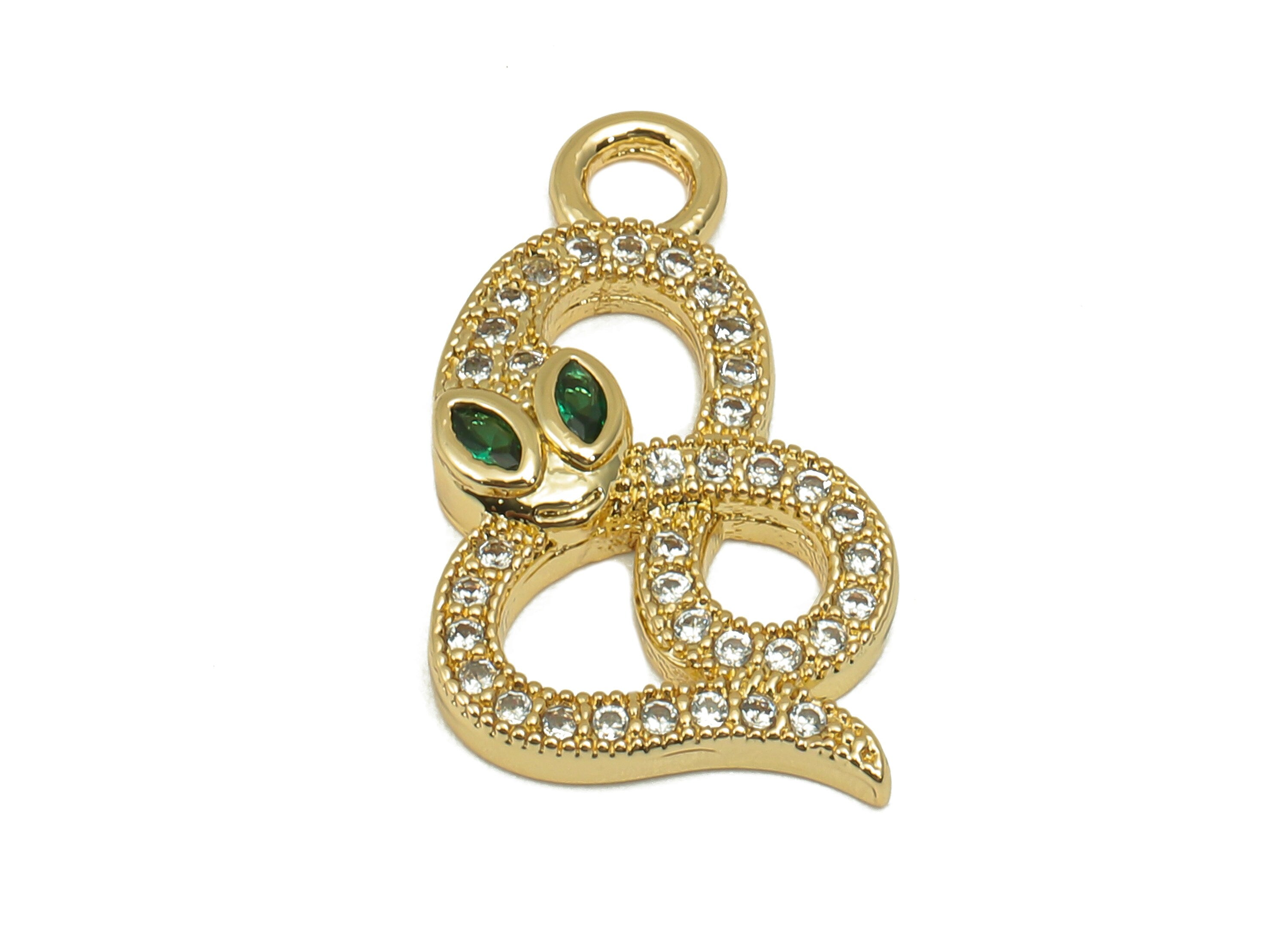 Brass Infinity Snake Earring with Zircons - Brass Infinity Green Eye Snake Pendant - 18K Real Gold Plated - 20.94x12.14x3.04mm - RGP4918 - DOMEDBAZAAR