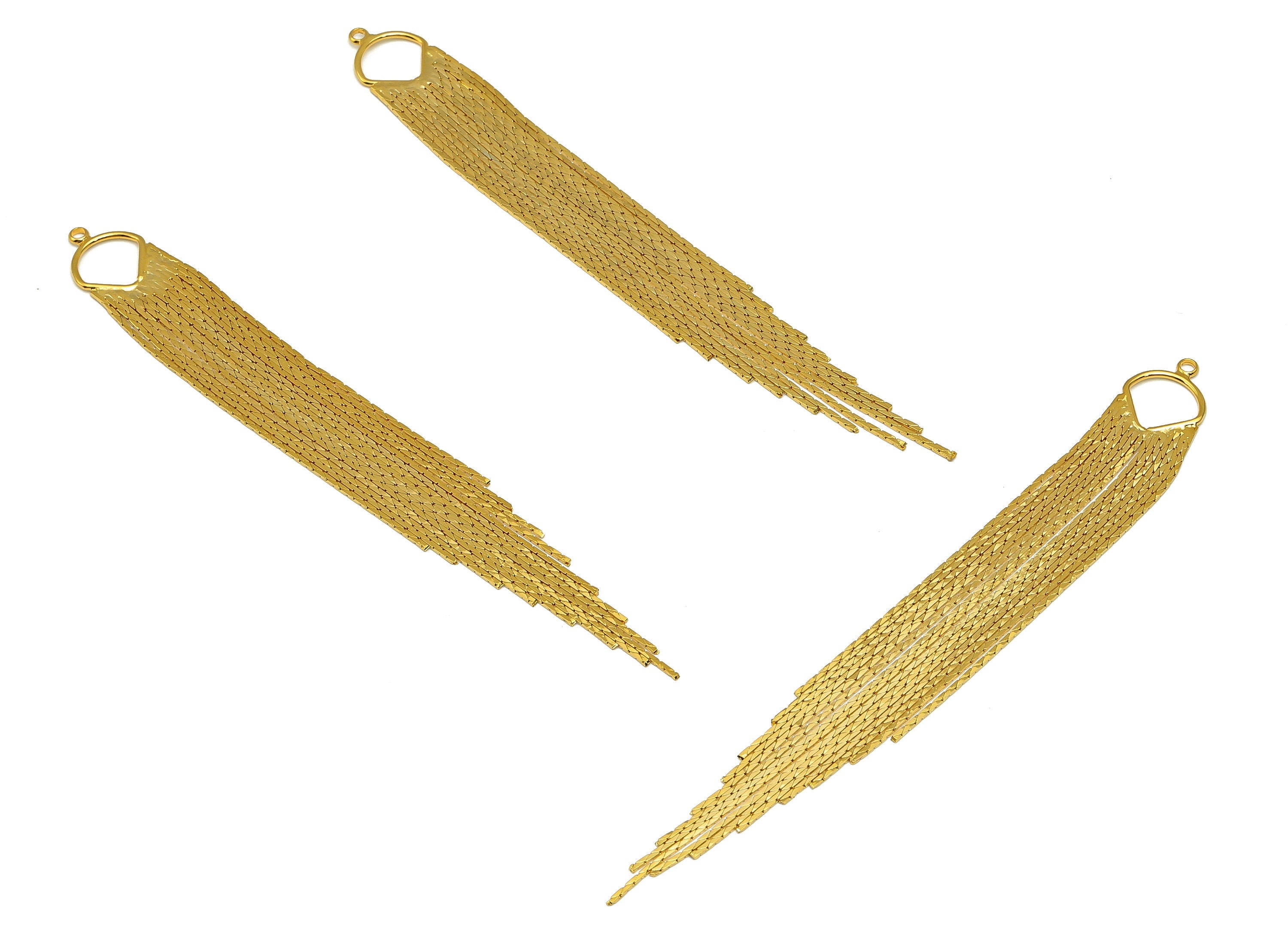 Brass Fan Snake Tassel Chain Earring - Hanging Chain Earring With Loop - Snake Chain - 18K Real Gold Plating - 115x12.3x1.2mm - RGP4723 - DOMEDBAZAAR