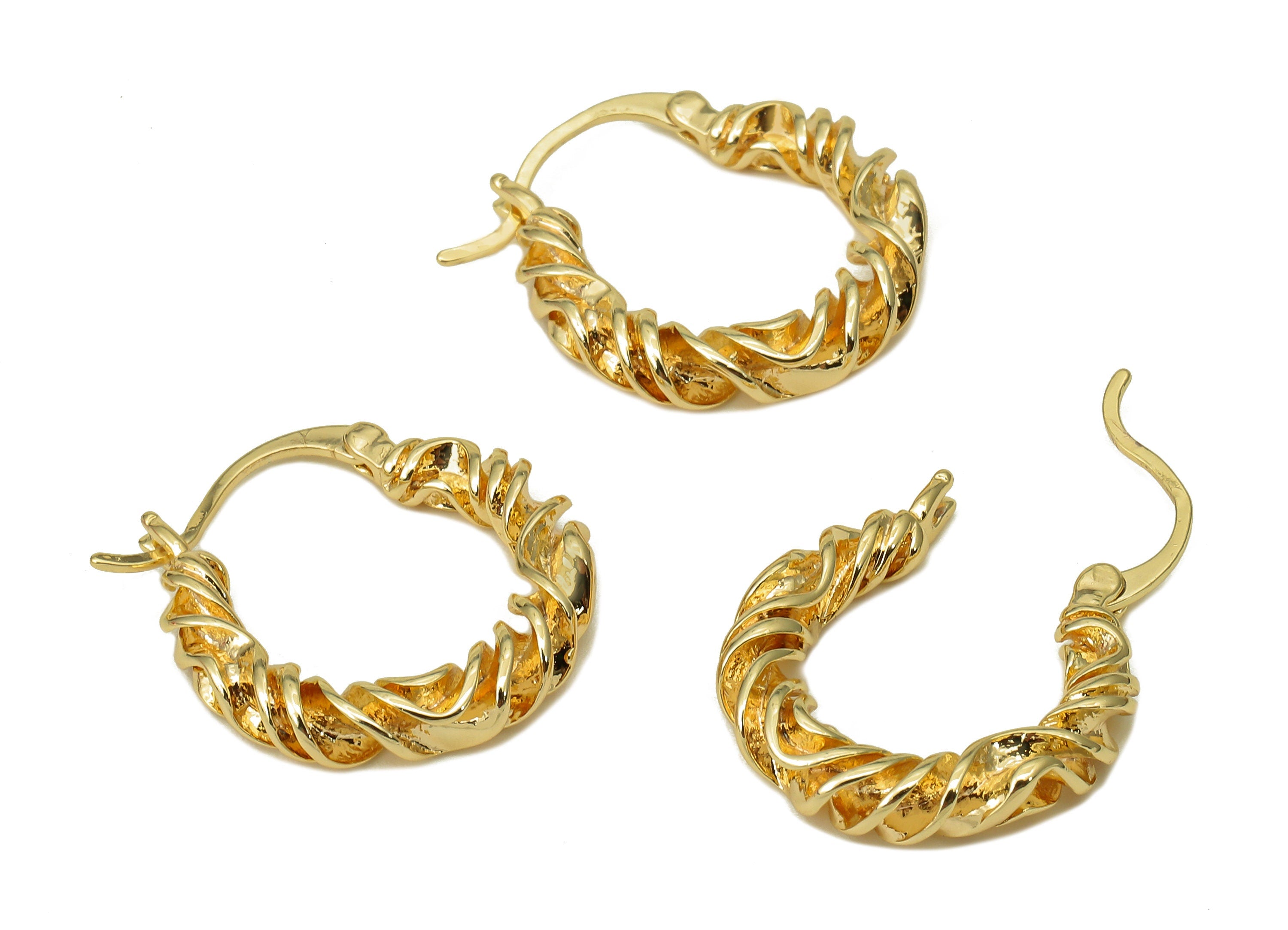 Brass Twisted Round Earring Clasp - Gold Circle Hoop Earring - Twisted Hoop Clasp - 18K Real Gold Plating - 20.77x19.27x3.49mm - RGP5632 - DOMEDBAZAAR