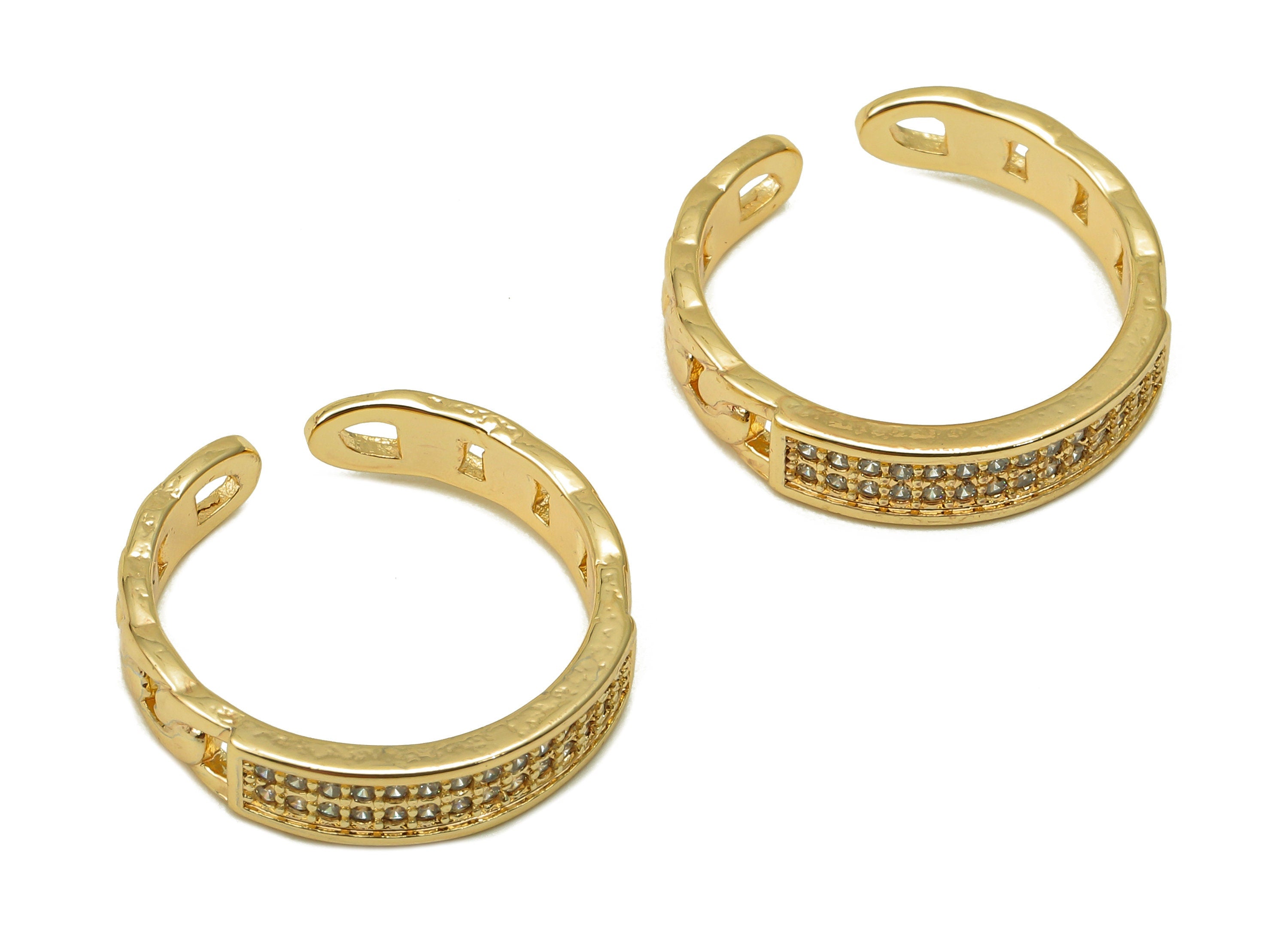 Brass Open Round Ring With Zircon - Gold Curb Chain Circle Hoop - Gold Open Circle Hoop - 18K Real Gold Plating - 19.67x4.13x1.4mm - RGP5634 - DOMEDBAZAAR