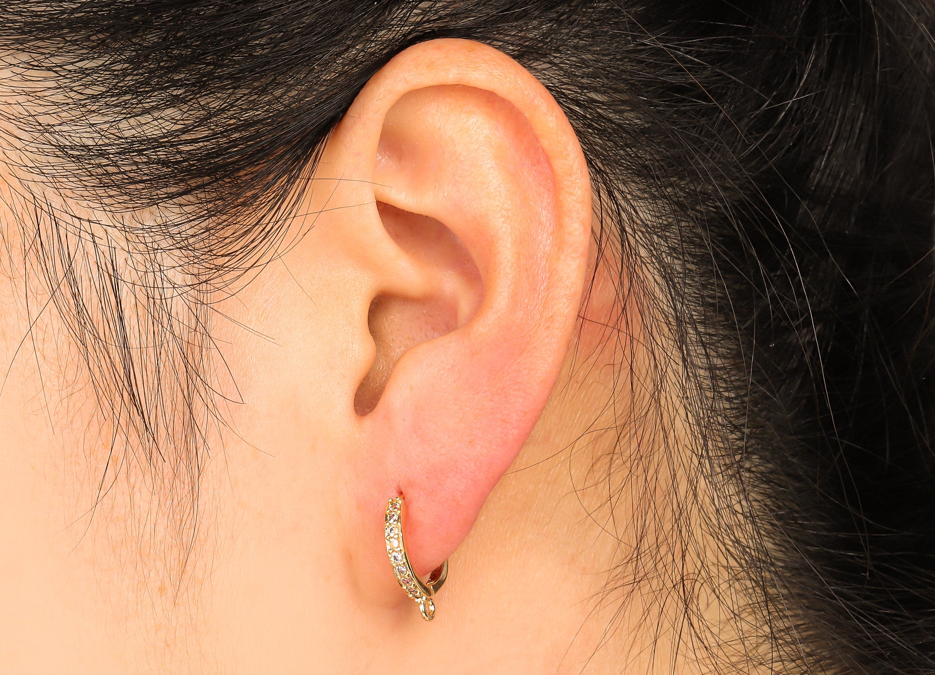 Brass Round Earring Clasp With Zircons - Gold Huggie Hoop With Loop - Circle Earring Hoop - 18K Real Gold Plating - 16x14.1x2.2mm - RGP5635 - DOMEDBAZAAR