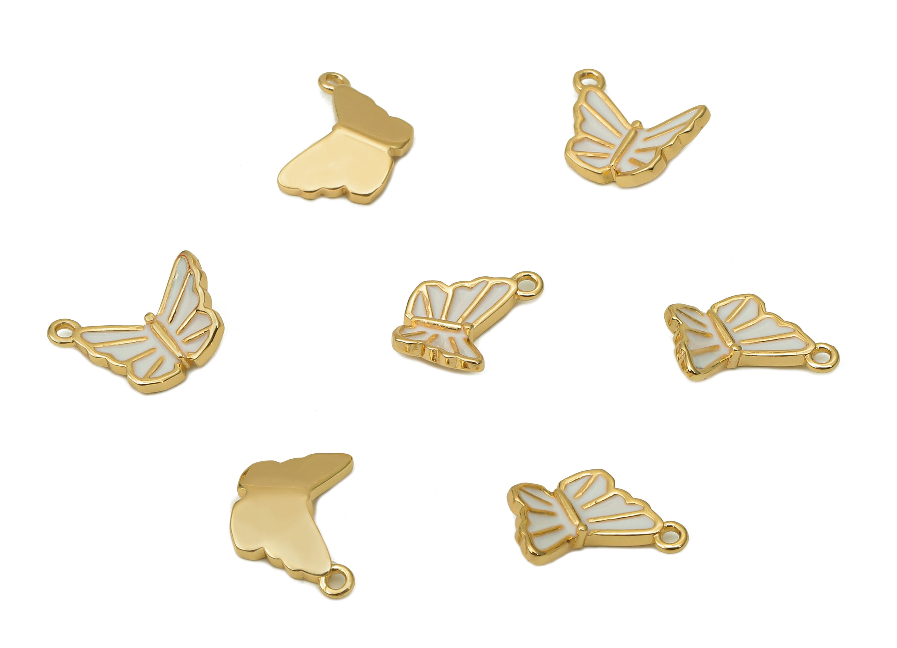 Brass Butterfly Earring Charm - Enamel White Butterfly Pendant - Necklace Charm With Loop - 18K Real Gold Plating - 11.4X6.9X1.2mm - RGP5644 - DOMEDBAZAAR