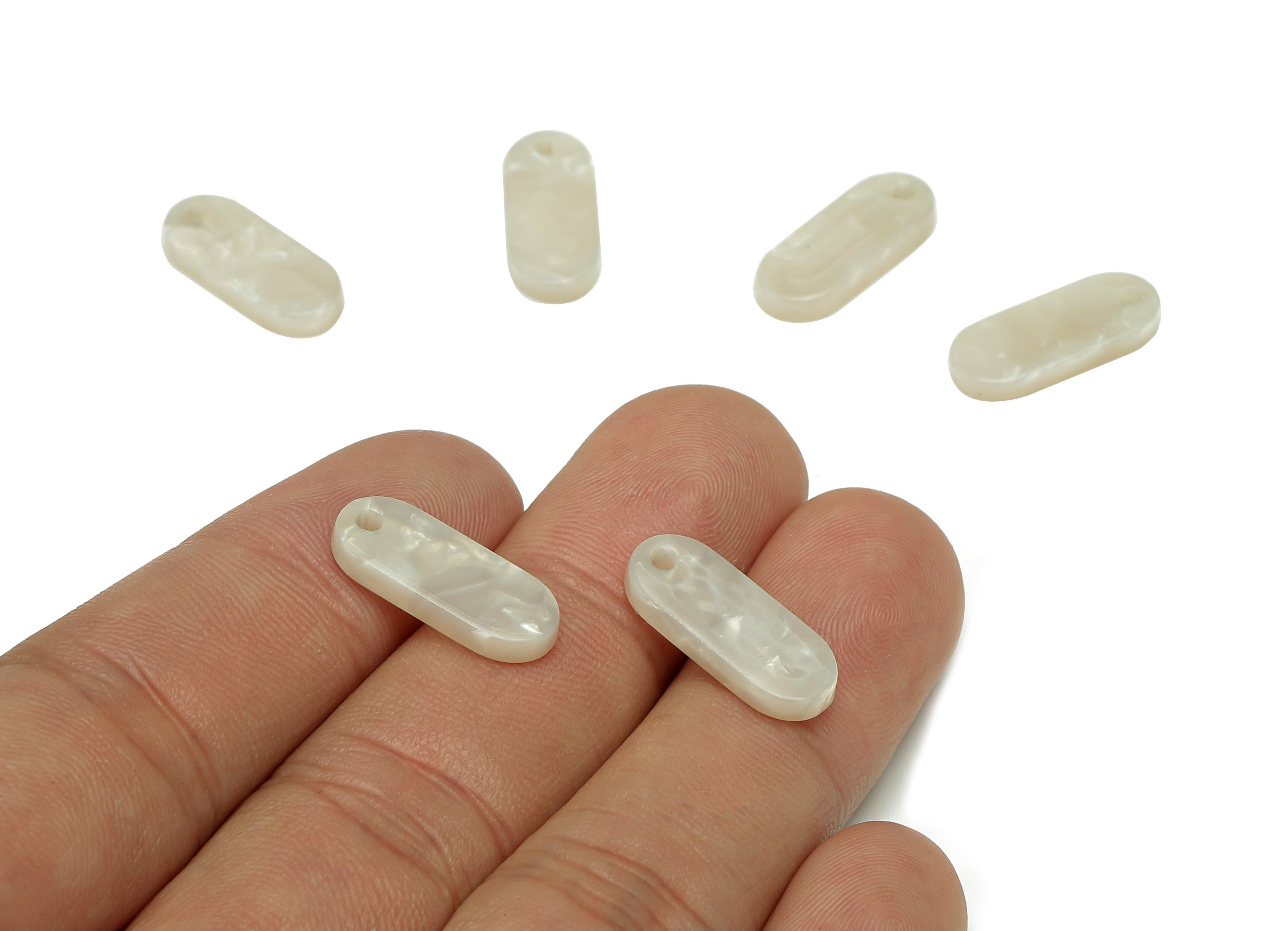 Acetate Oval Rectangle Earring Charm - Ivory Oval Pendant With Hole - Earring Findings - Color Code: A12 - 18.5x7.5x2.6mm - AC1578-A12 - DOMEDBAZAAR