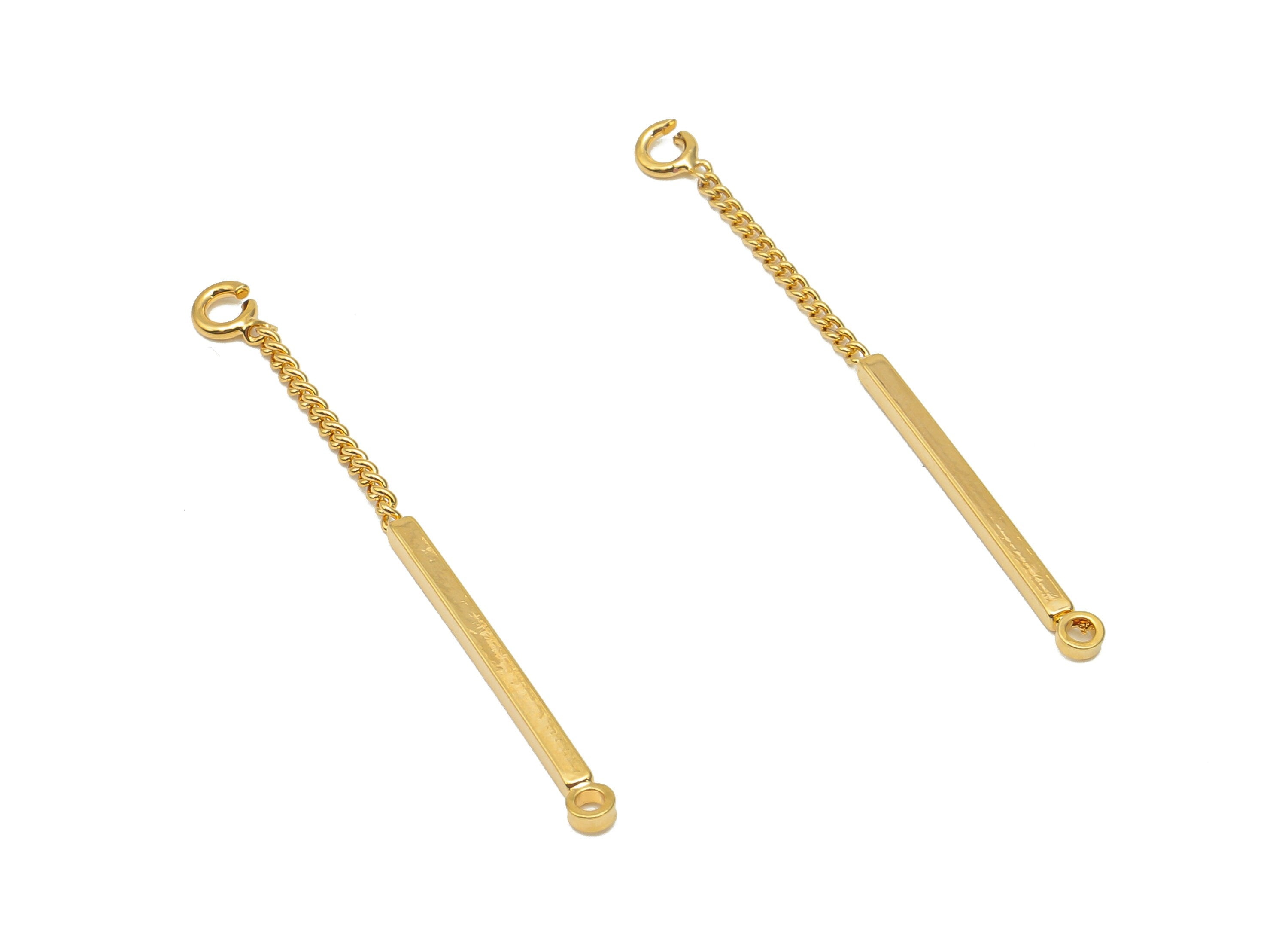 Brass Chain Strip Connector - Gold Chain Cuboid Bar Earring - Pendant With 2 Loops - 18K Real Gold Plating Charm - 36.5x2.1x1.2mm - RGP5633 - DOMEDBAZAAR