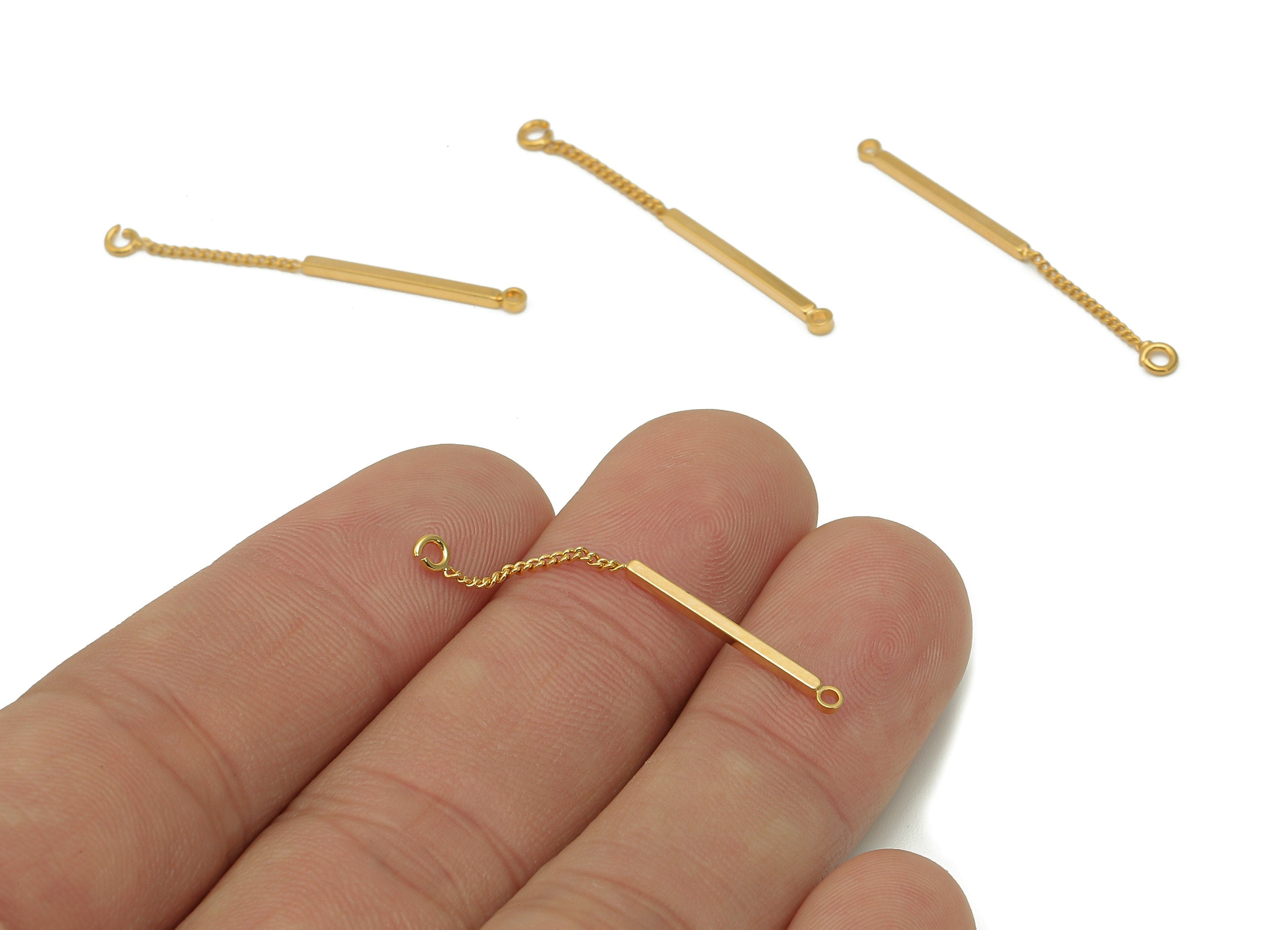 Brass Chain Strip Connector - Gold Chain Cuboid Bar Earring - Pendant With 2 Loops - 18K Real Gold Plating Charm - 36.5x2.1x1.2mm - RGP5633 - DOMEDBAZAAR